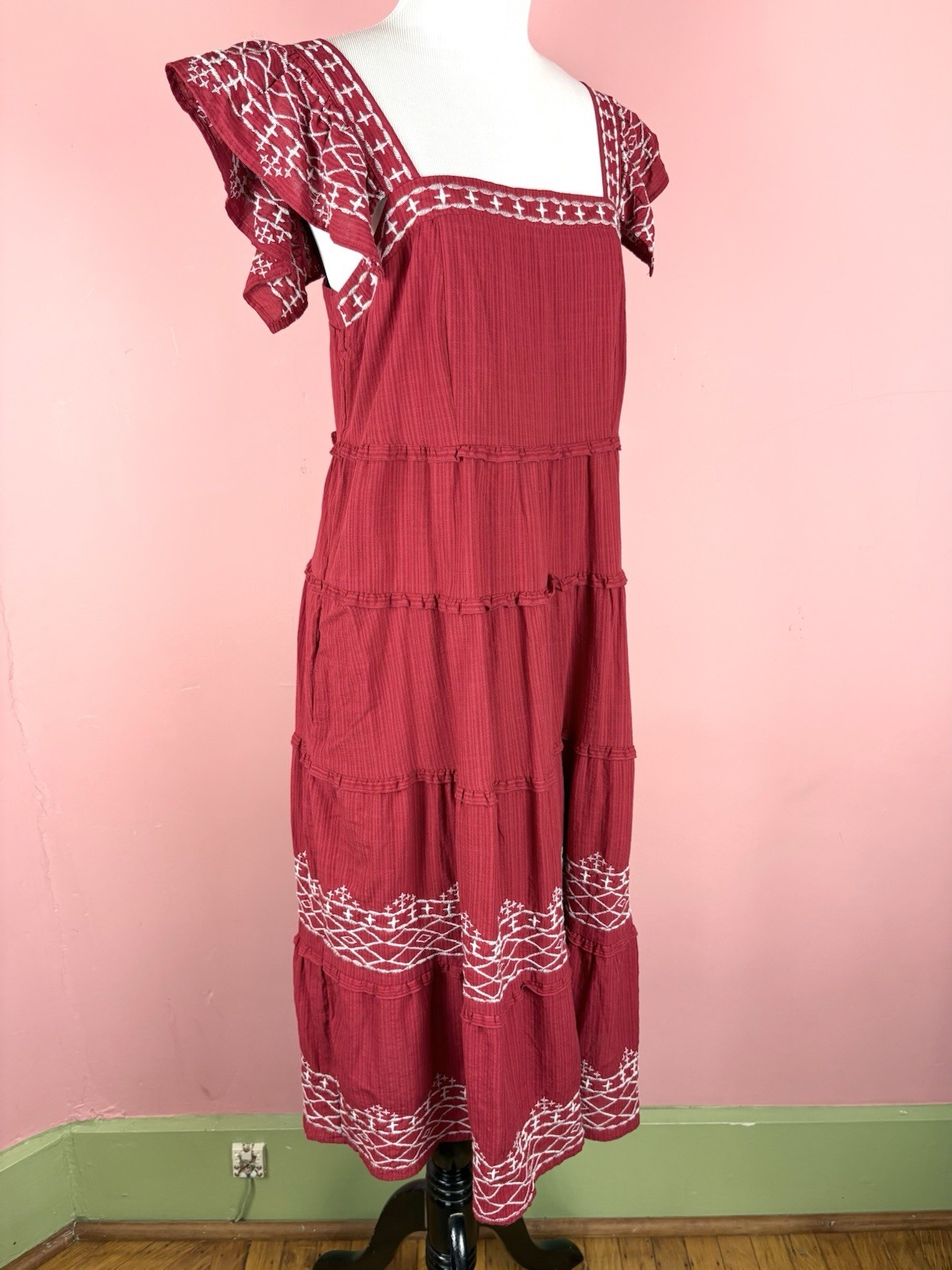 Knox Rose Red Tiered Skirt Ruffle Dress Size Small NEW Boho Chic Peasant Dress