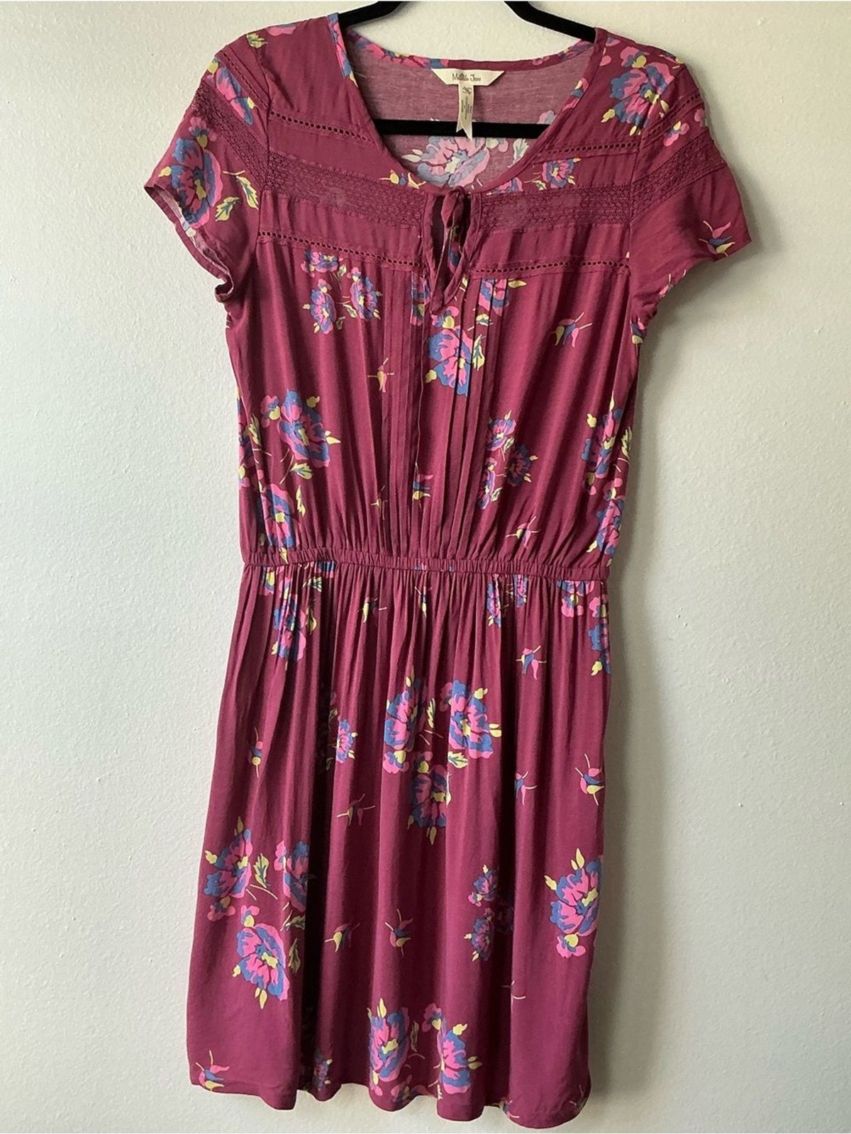 Matilda Jane Burgundy Art Class Floral Boho Mini Dress Size Small (S)