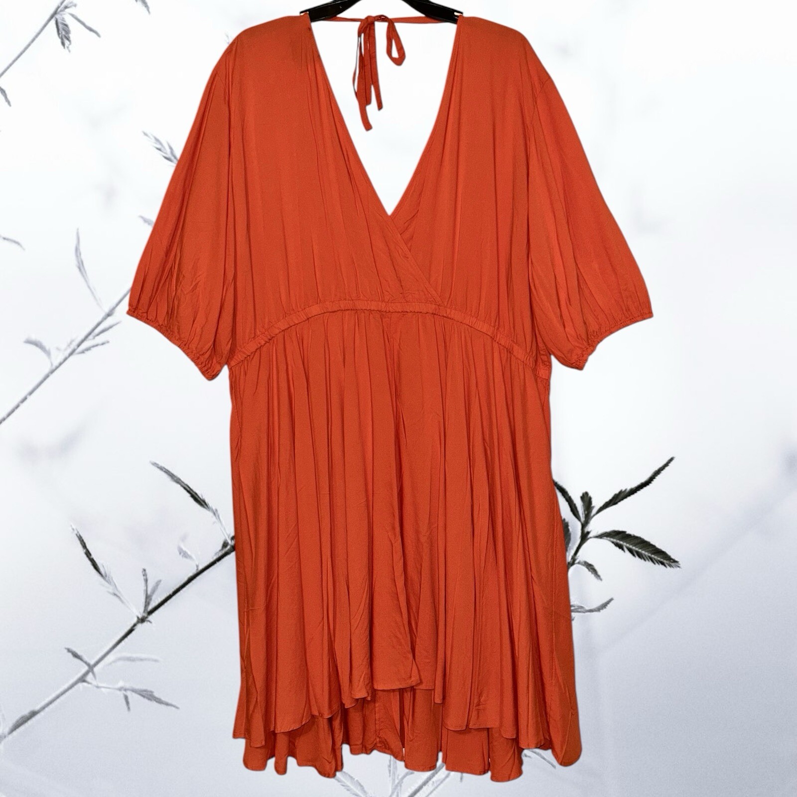 Wrangler Retro Peachy Orange Dress Tie Peplum Short Slv Women’s Size 3X Comfy