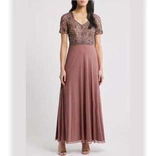 Pisarro Nights Gown Maxi Dress Mauve Pink Womens 8 Beaded Mother of Bride Gala