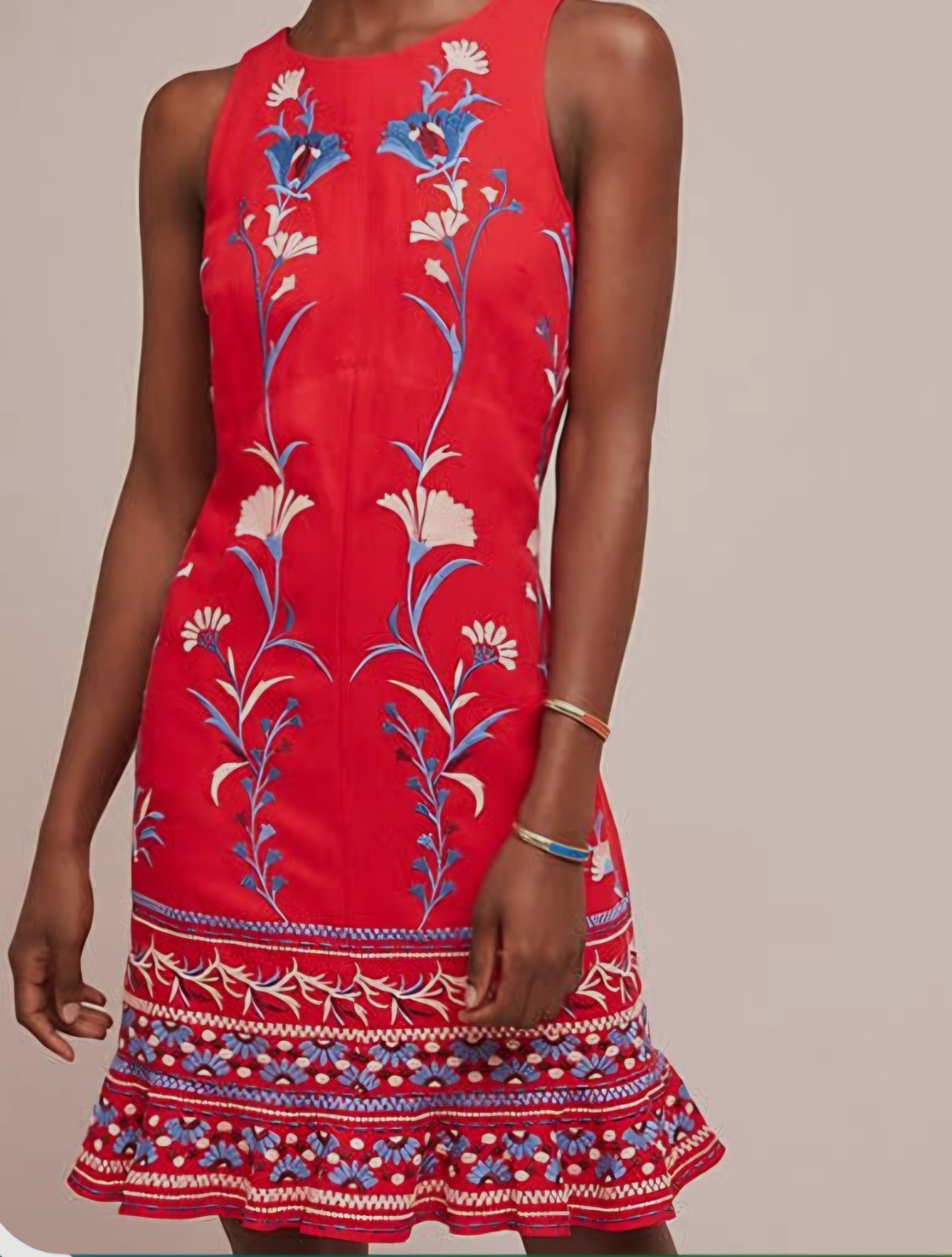 Anthropologie Akemi + Kin Lila Red Floral Embroidered Linen Blend Dress Size XL
