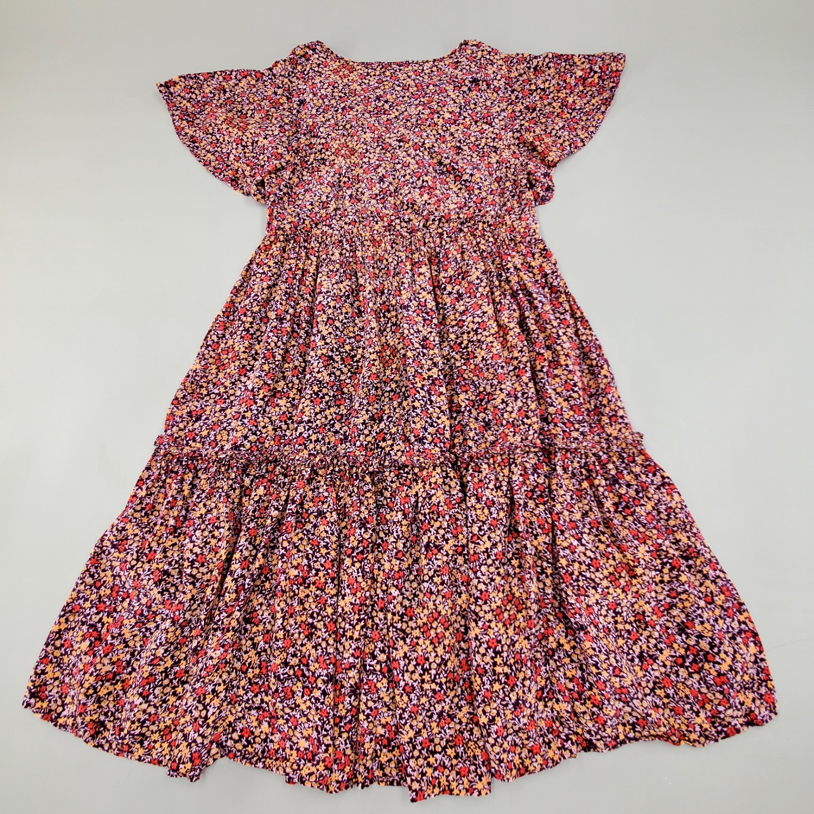 Sundance Womens Size L Boho Dress Mulberry Crepe Floral V Neck Flutter Sleeve