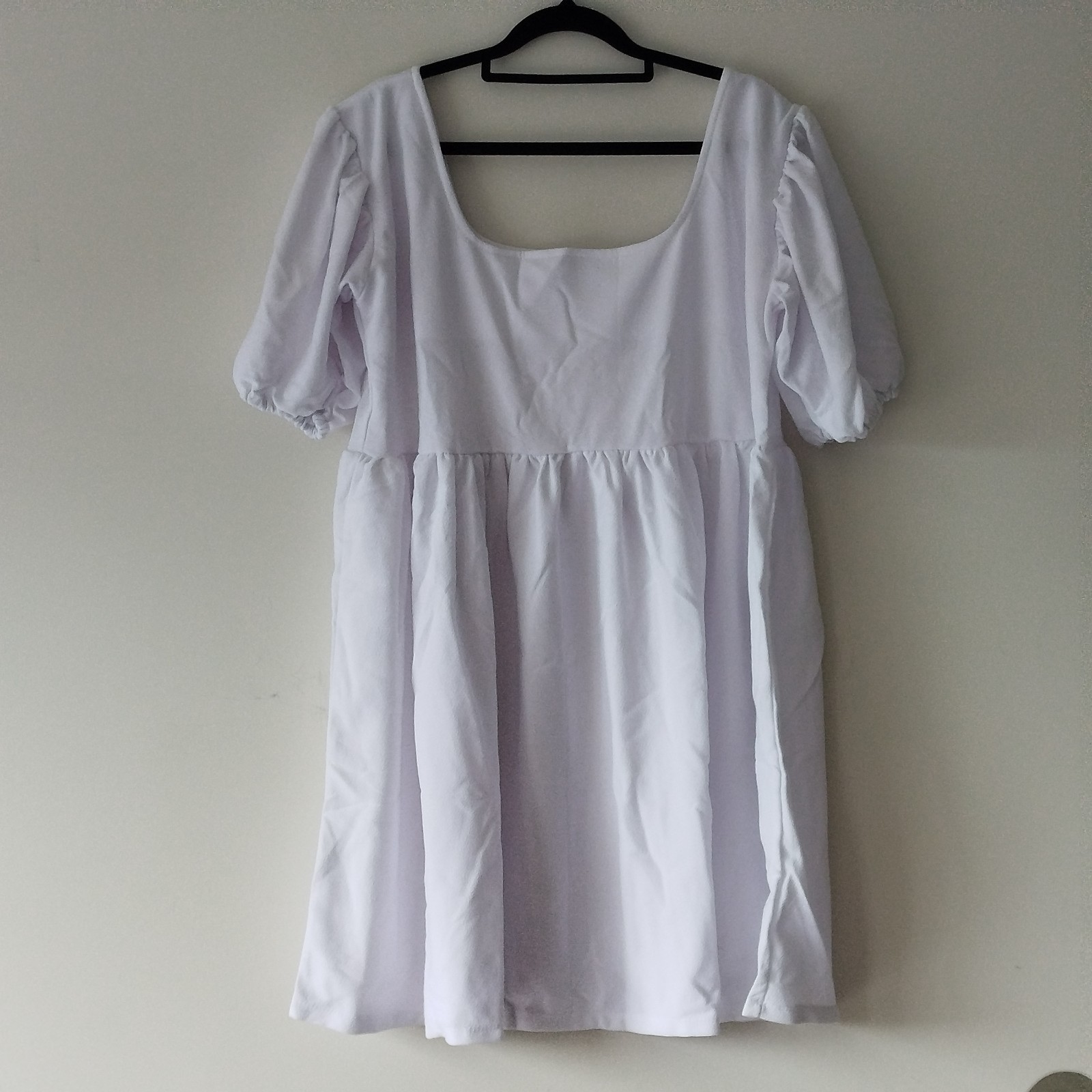 White Puff-Sleeve Babydoll Mini Dress 4XL