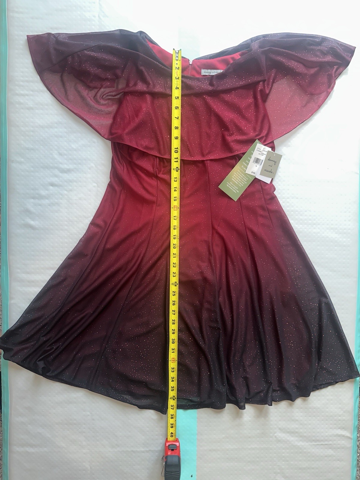 Danny & Nicole NWT Women’s Size 16 Red/Black Off Shoulder A-Line Glitter Dress