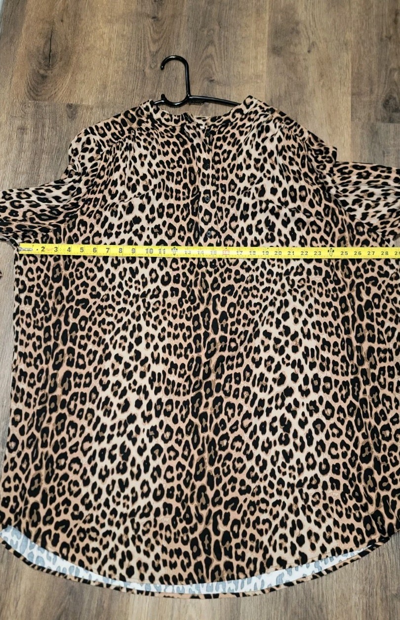 H&M Beige Leopard Pattern Short & Wide Dress W/Long Balloon Sleeves Size XL NWOT