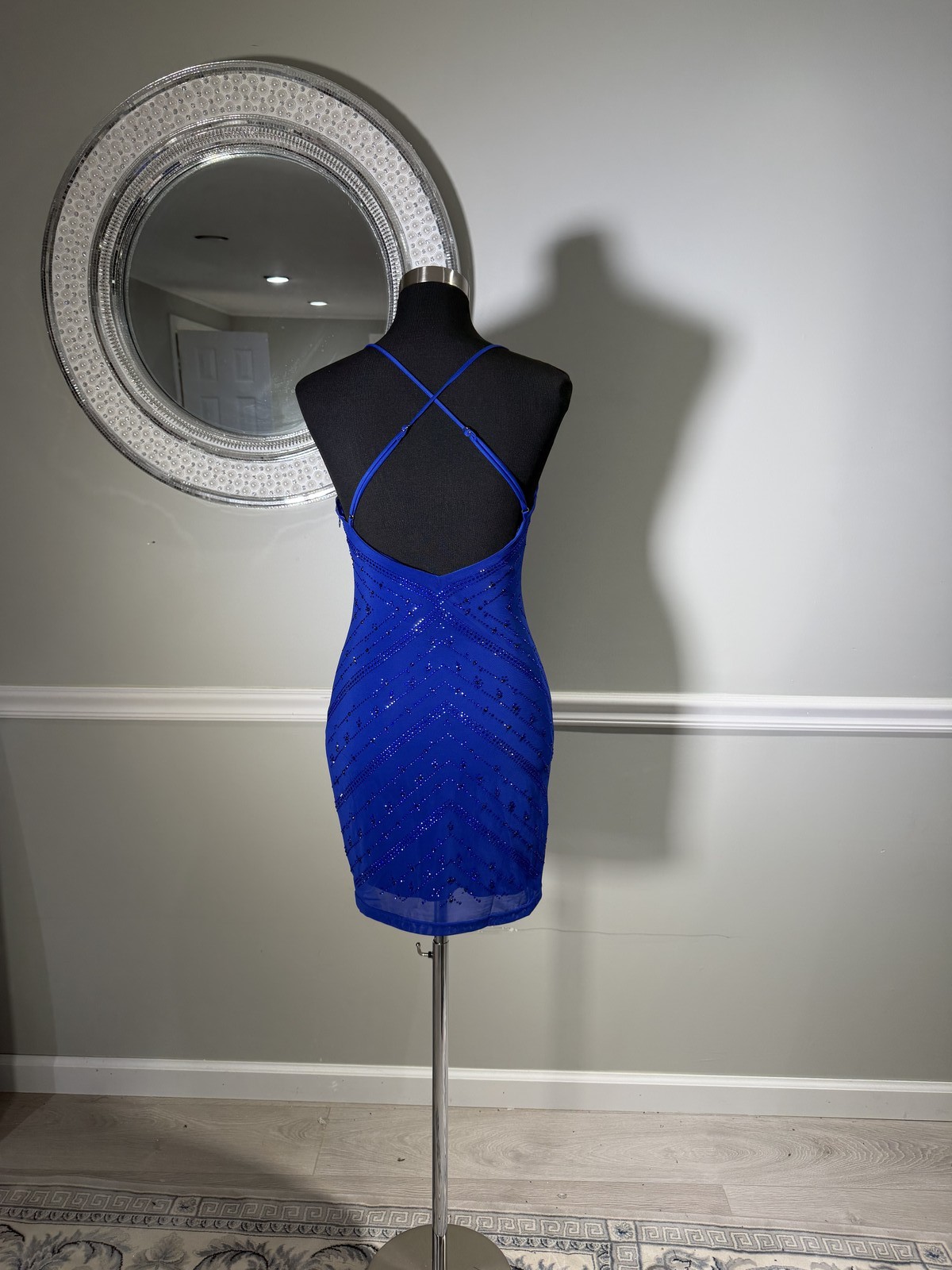 VIP Fashion Royal Blue Rhinestone Open Back Bodycon Mini Dress Size M