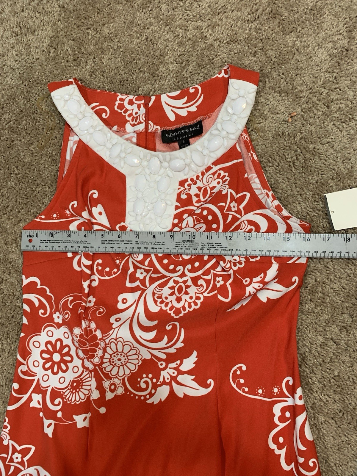 Connected Apparel Coral And White Dress With Beading. Size 8