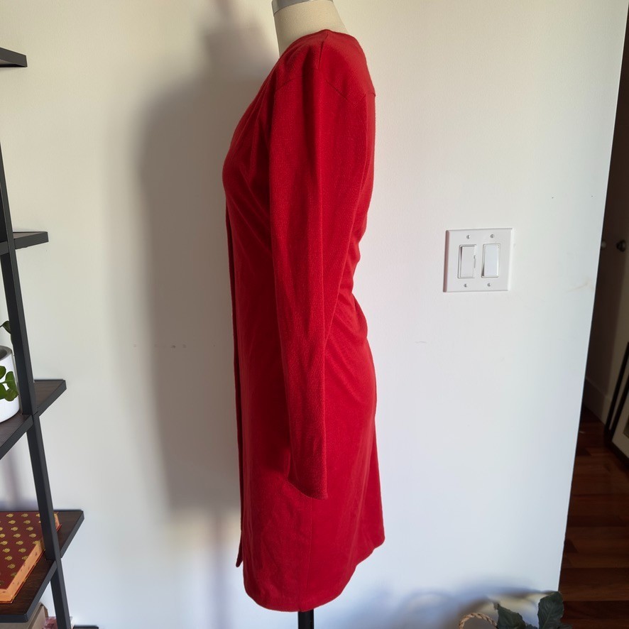 VTG Adele Joyce Wool Blend Fitted Knit Button Up Dress-Red W/ Gold Buttons-Sz M