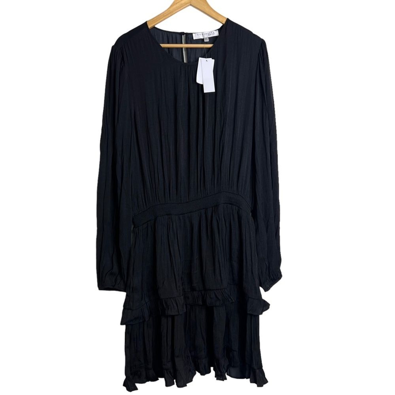 New Socialite Curve Black Long Sleeve Tiered Dress