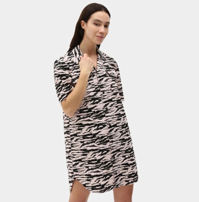 Dickies Pillager Dress Zebra Animal Print Pink Black Summer Shirt Dress Small