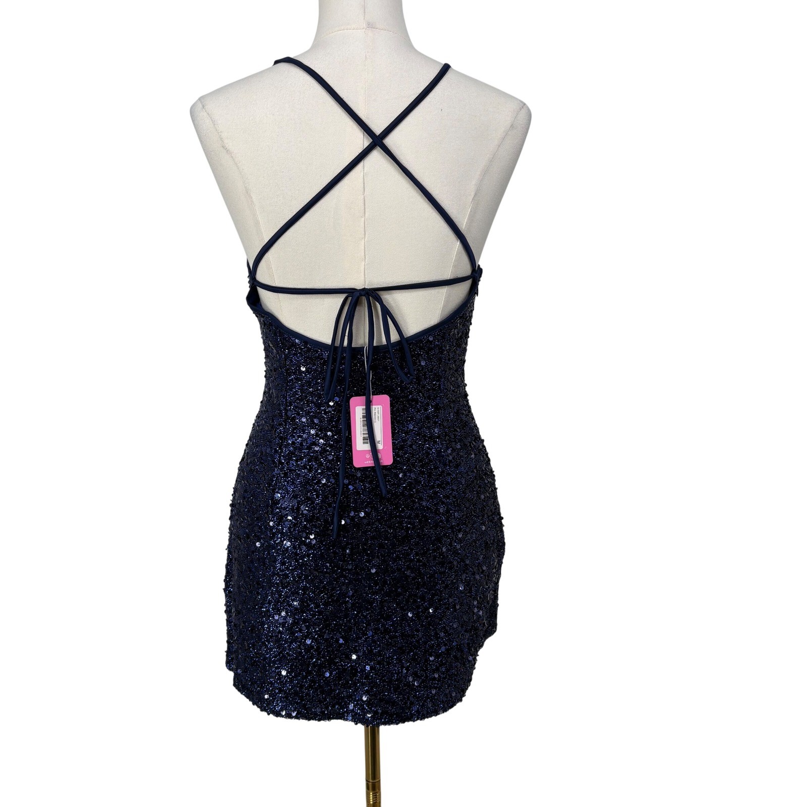 Edikted Blue Sequin Lace Up Back Mini Dress Size Bodycon Going Out Glam