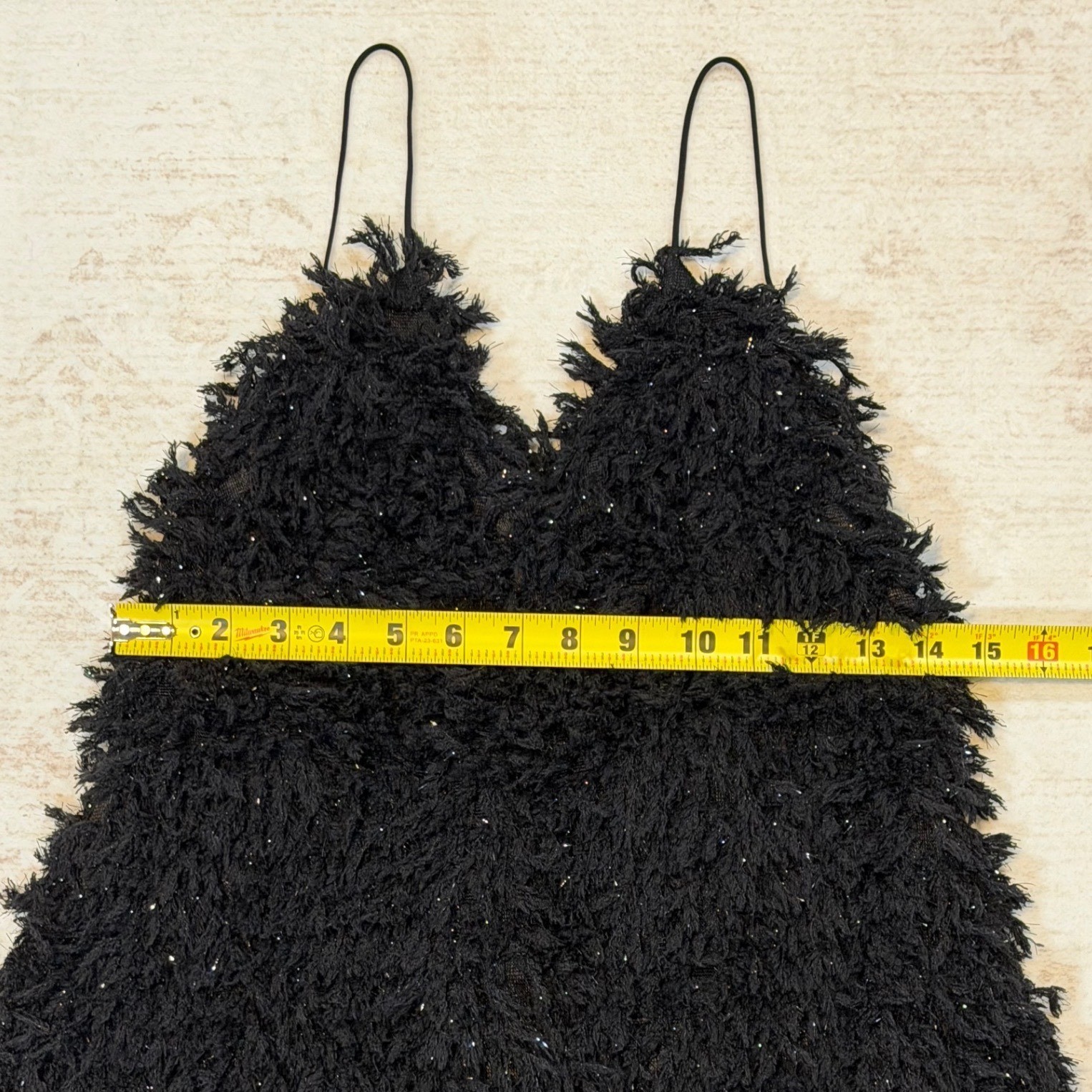 For Love & Lemons Black Shaggy Tinsel Mini Dress Backless Party Womens Medium