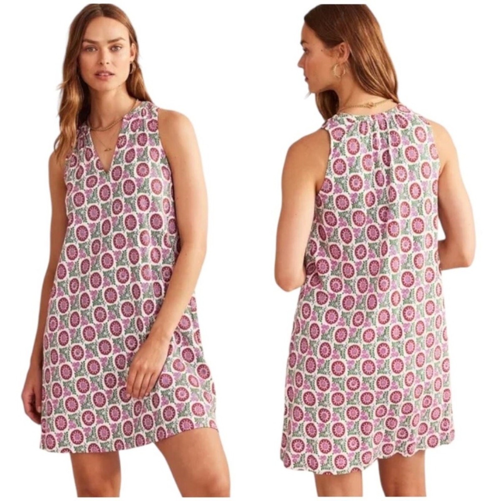 Boden Notch Neck Jersey Dress Sleeveless Gin Fizz Sunflower Floral NWT NEW 8 L