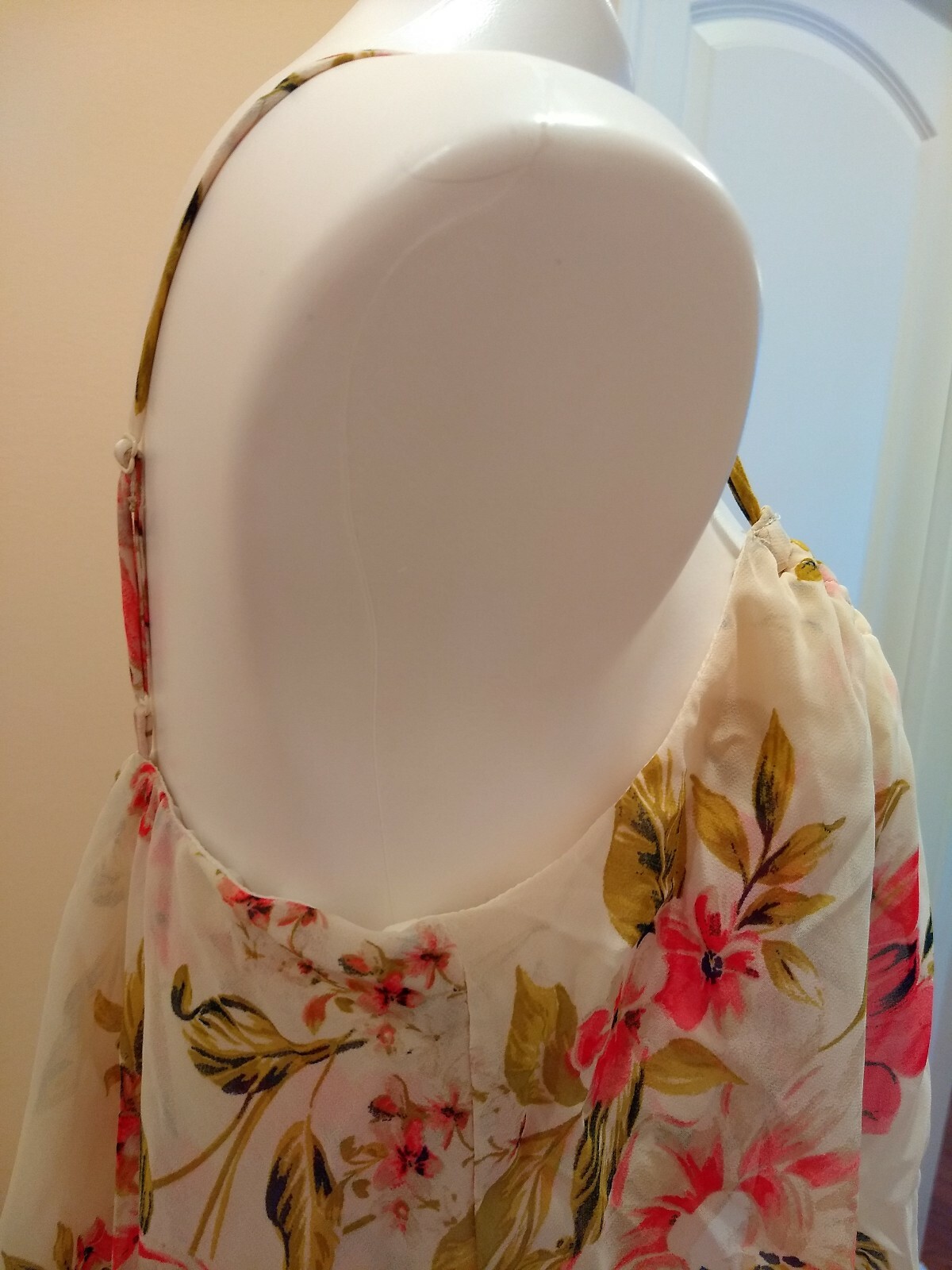 June And Hudson Chiffon Ruffle Maxi Dress Floral Ivory Red Size L Nwt