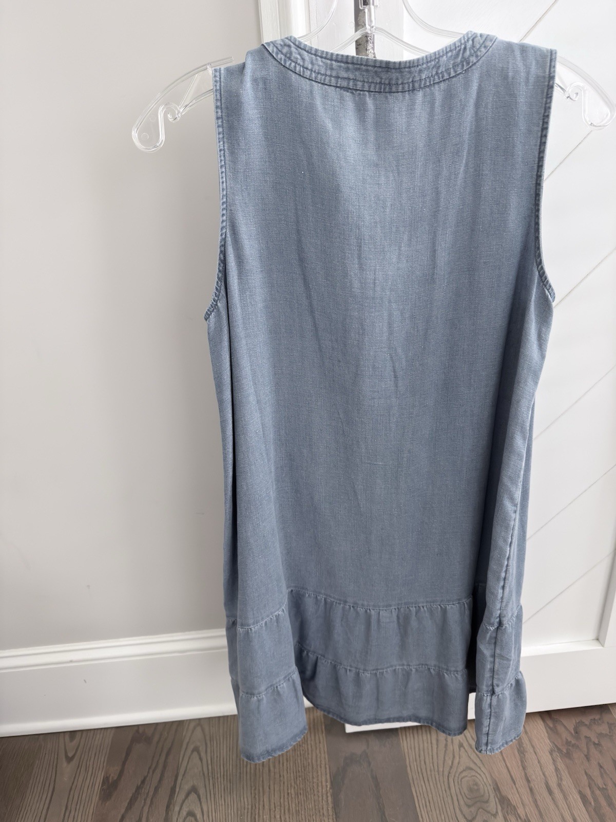 LOFT Chambray Button Front Dress W Size Petite Small Ruffle Hem Sleeveless