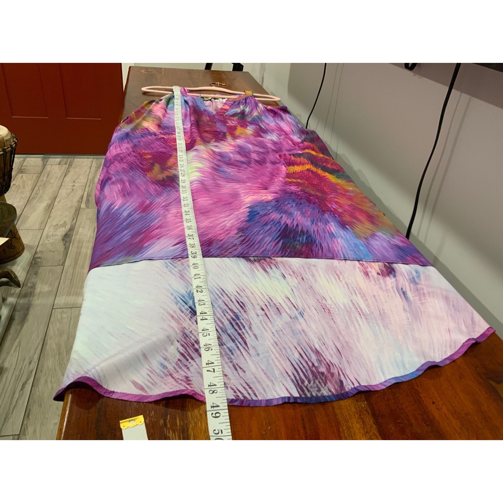 Presley Skye 100% Silk Abstr Print High Low Maxi Dress Purple Pink NC1503-11185