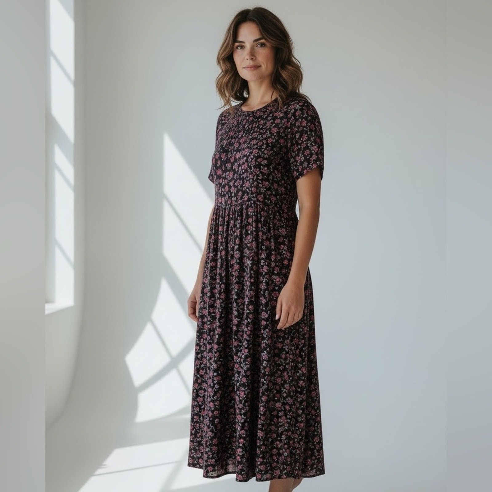 Floral Black and Pink Maxi Dress Betsy Lauren Size 16 New