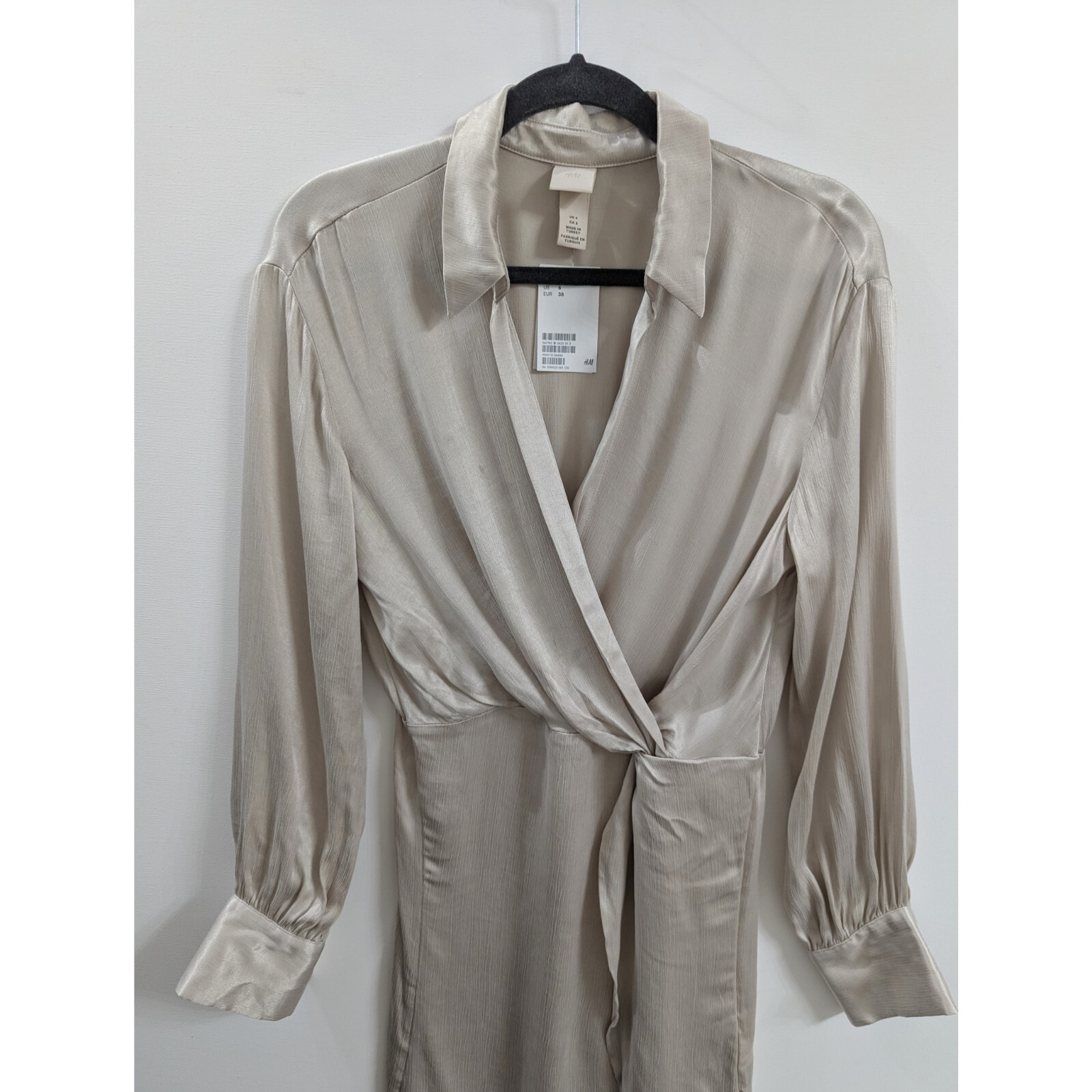 H&M Low-cut V-neck Wrapover Tunic with Draped Knot Detail Size 6