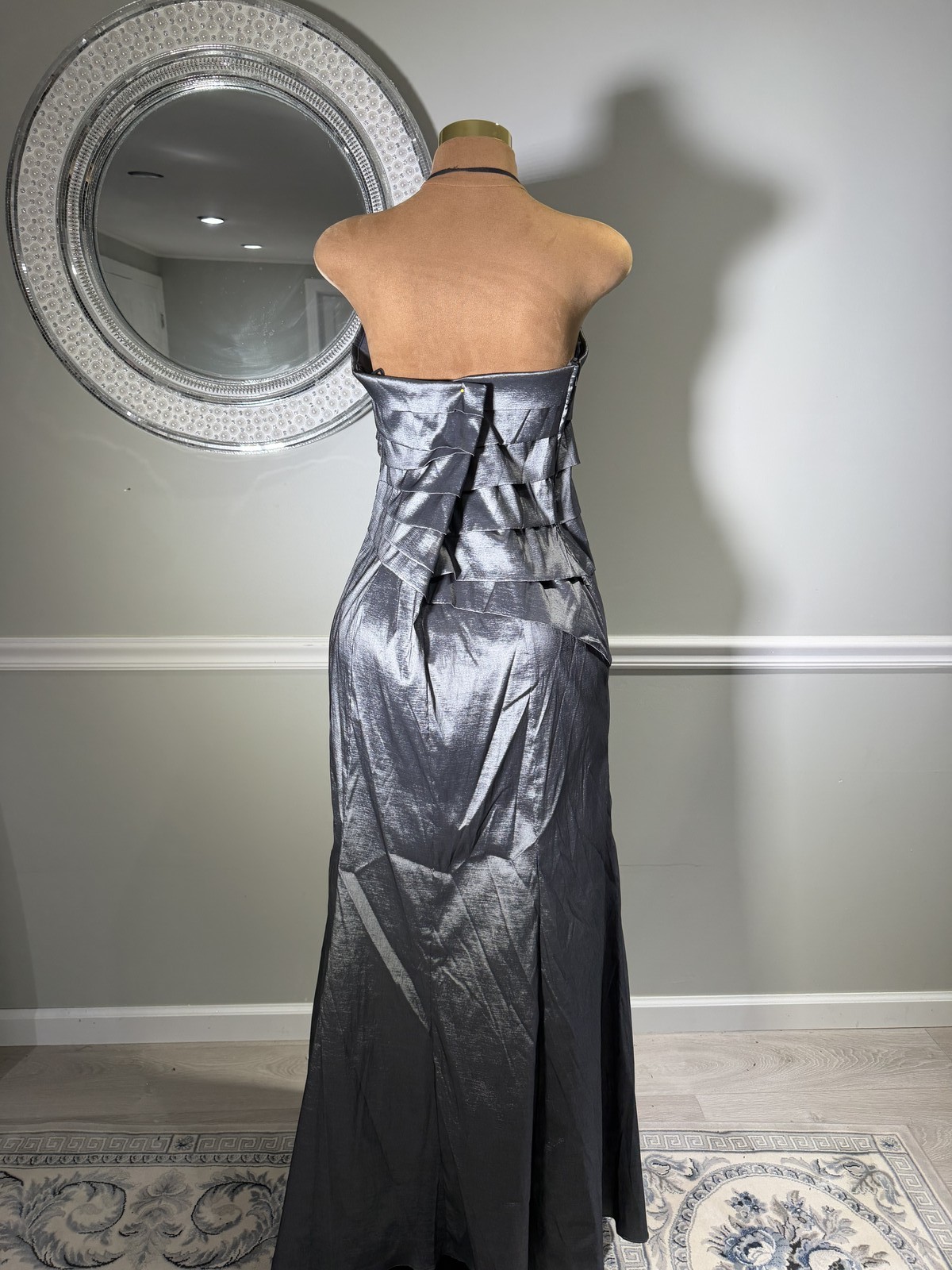 Ally’s Metallic Silver One Shoulder Formal Evening Gown Pleated Size 3XL