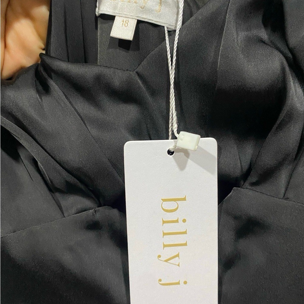 Billy J Black Satin Flutter Sleeve Maxi Dress Sweetheart Cutout Back Tie