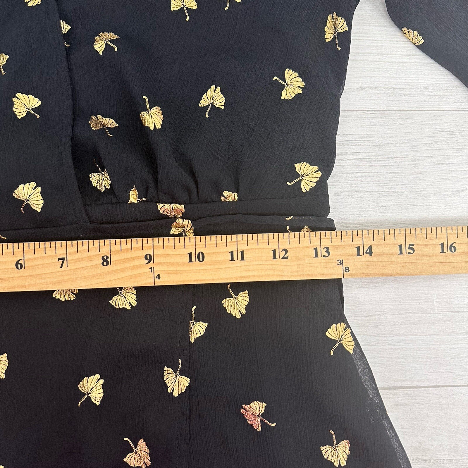 & Other Stories Mini Wrap Dress Size 0 Black Gold Leaves Long Sleeve Twee