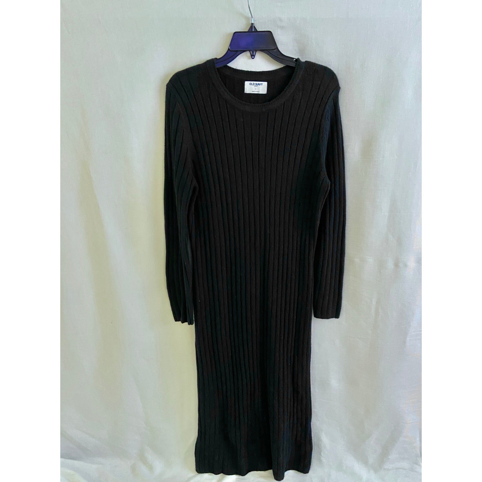 Old Navy Sweater Dress Womens L Black SoSoft Ribbed Knit Midi Long Sleeve