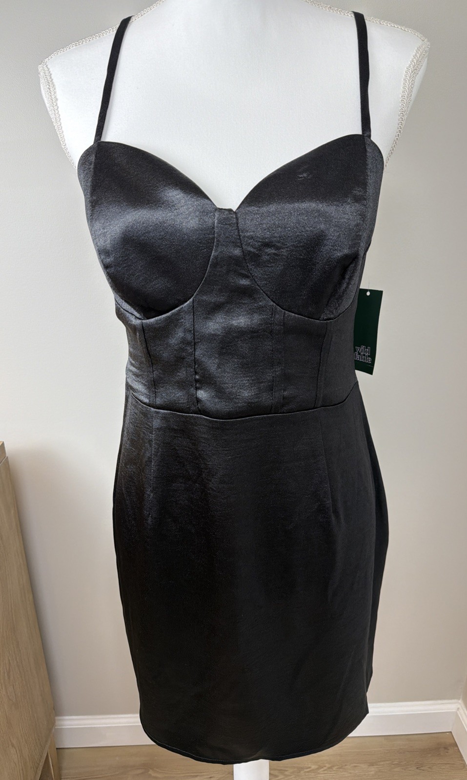 Wild Fable NWT Black Satin Corset Mini Dress Lace Up Back Women’s L