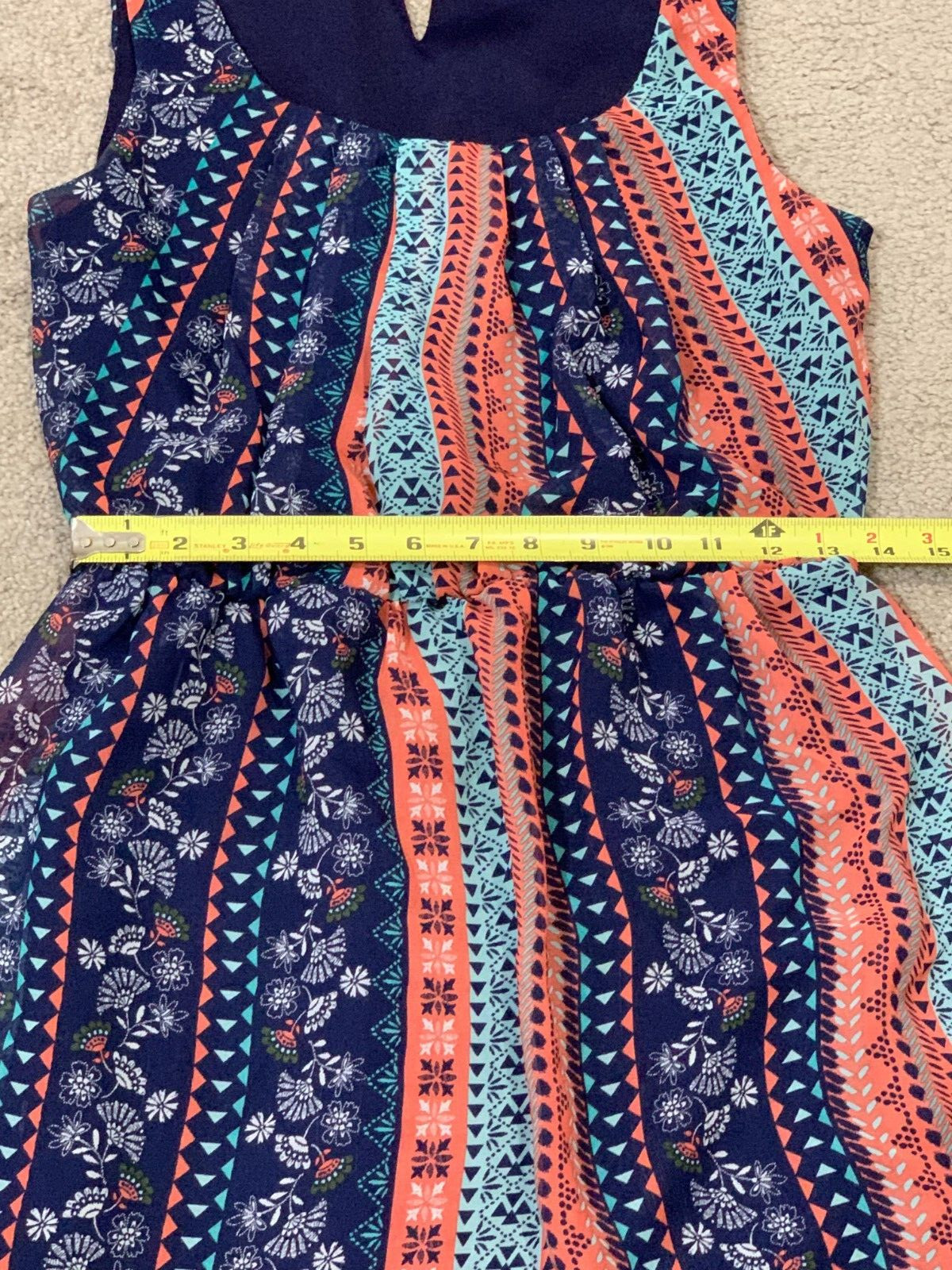 As U Wish Dress Womens Size Small Boho pattern Sleeveless Fit Flare Keyhole back