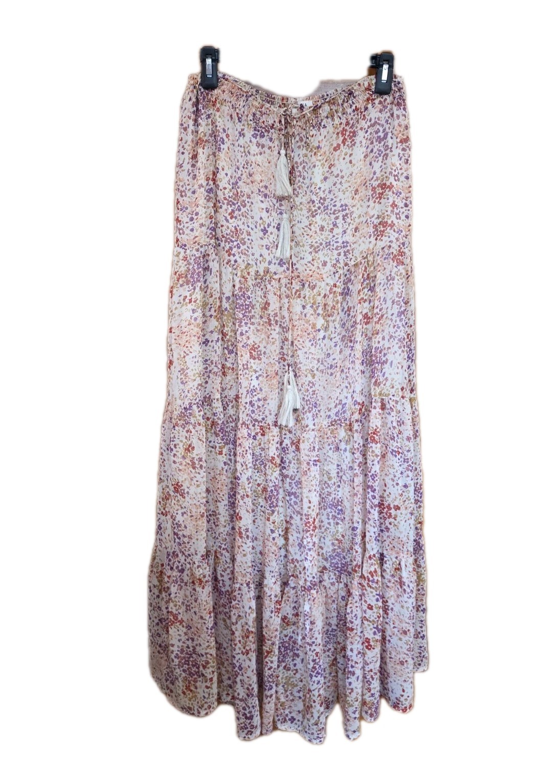 STORIA Ruffled Tiered Maxi Spring Sundress Sz S Tie Straps Boho Cottage Whimsy