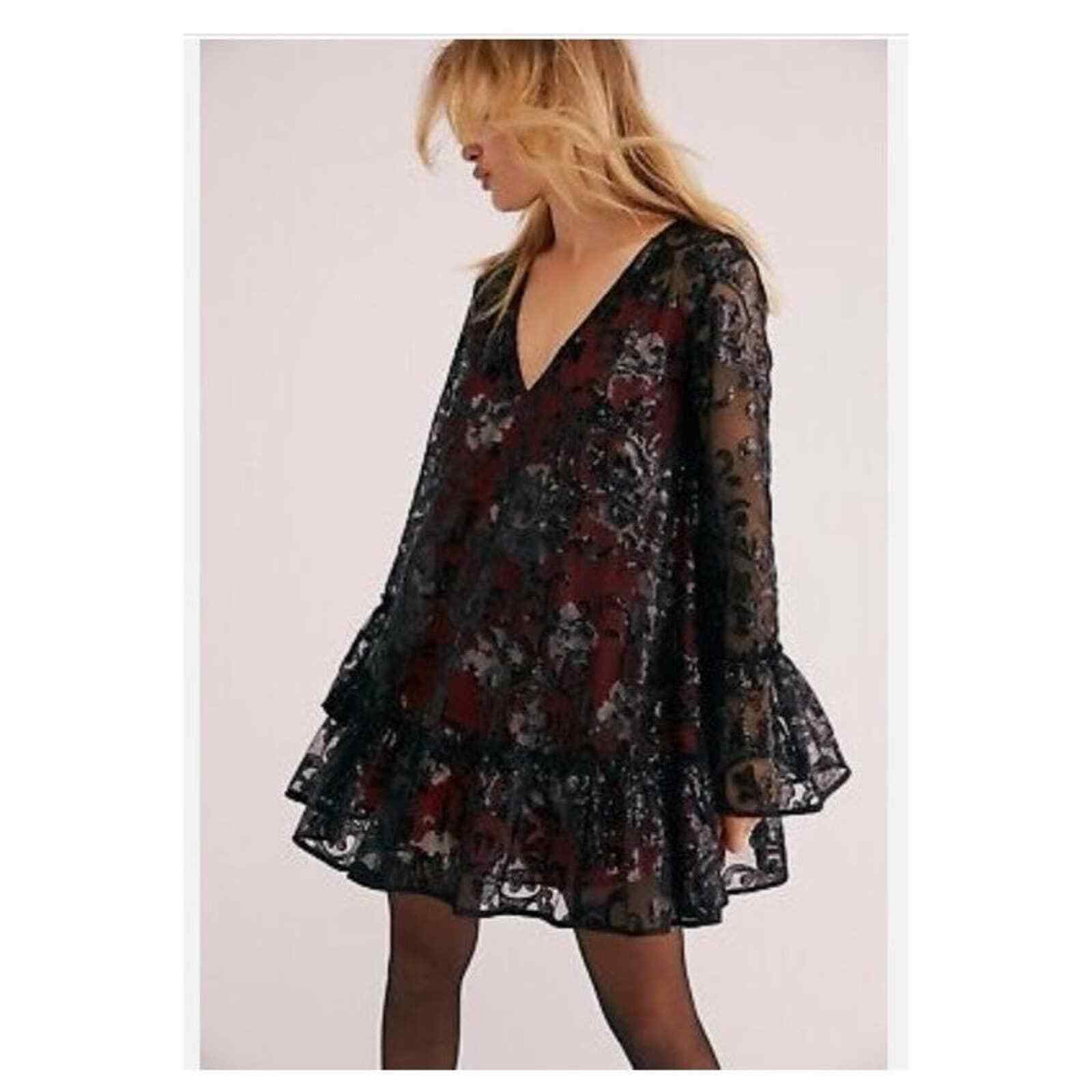 New Free People Falling Flowers Frock Mini Sequins Dress Holiday Cocktail Small