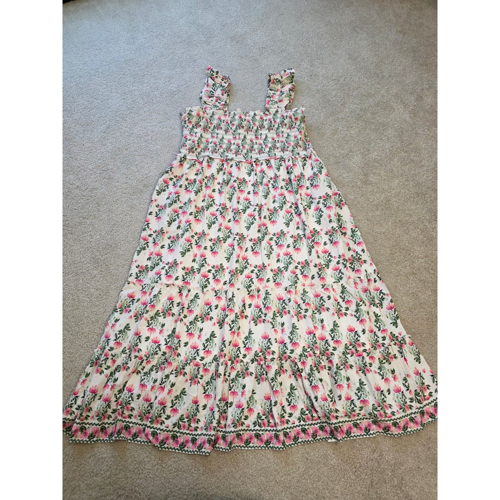 Max studio London Floral Smocked Maxi Dress Pink Green Ruffle Tiered 3X NWT