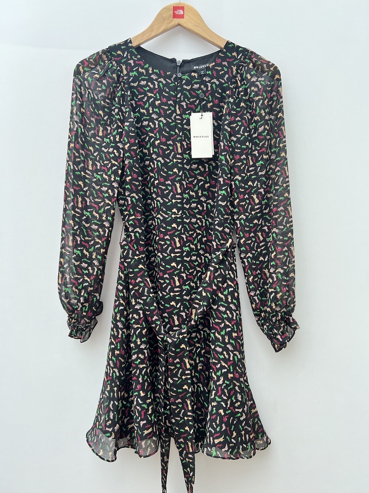 Whistles Izzy Shoe Print Long Sleeve Belted Mini Dress Black Multi Women’s UK 8
