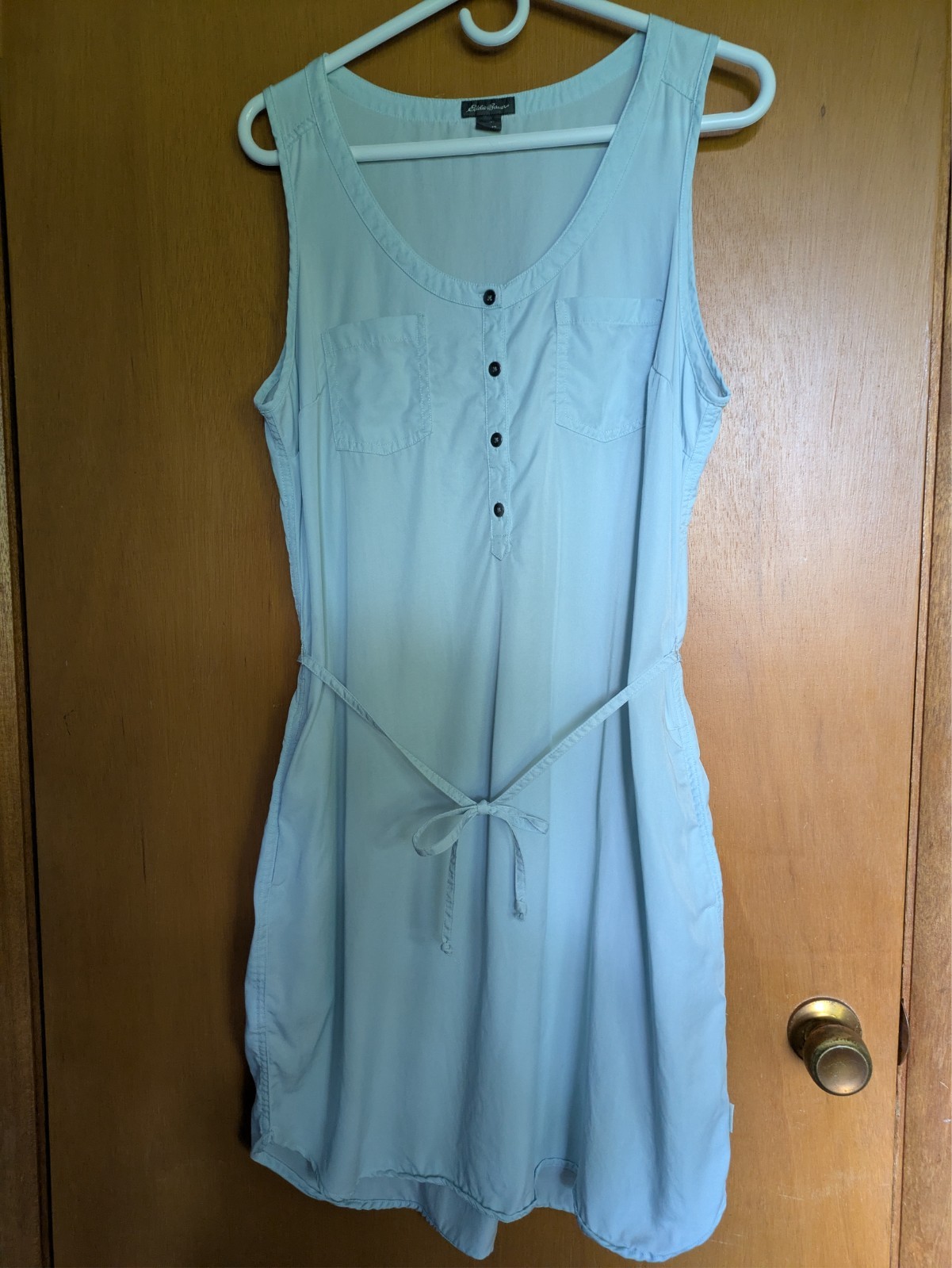 Eddie Bauer Lightweight Tencel Dress Button Tie Belt Sleeveless Sz 12