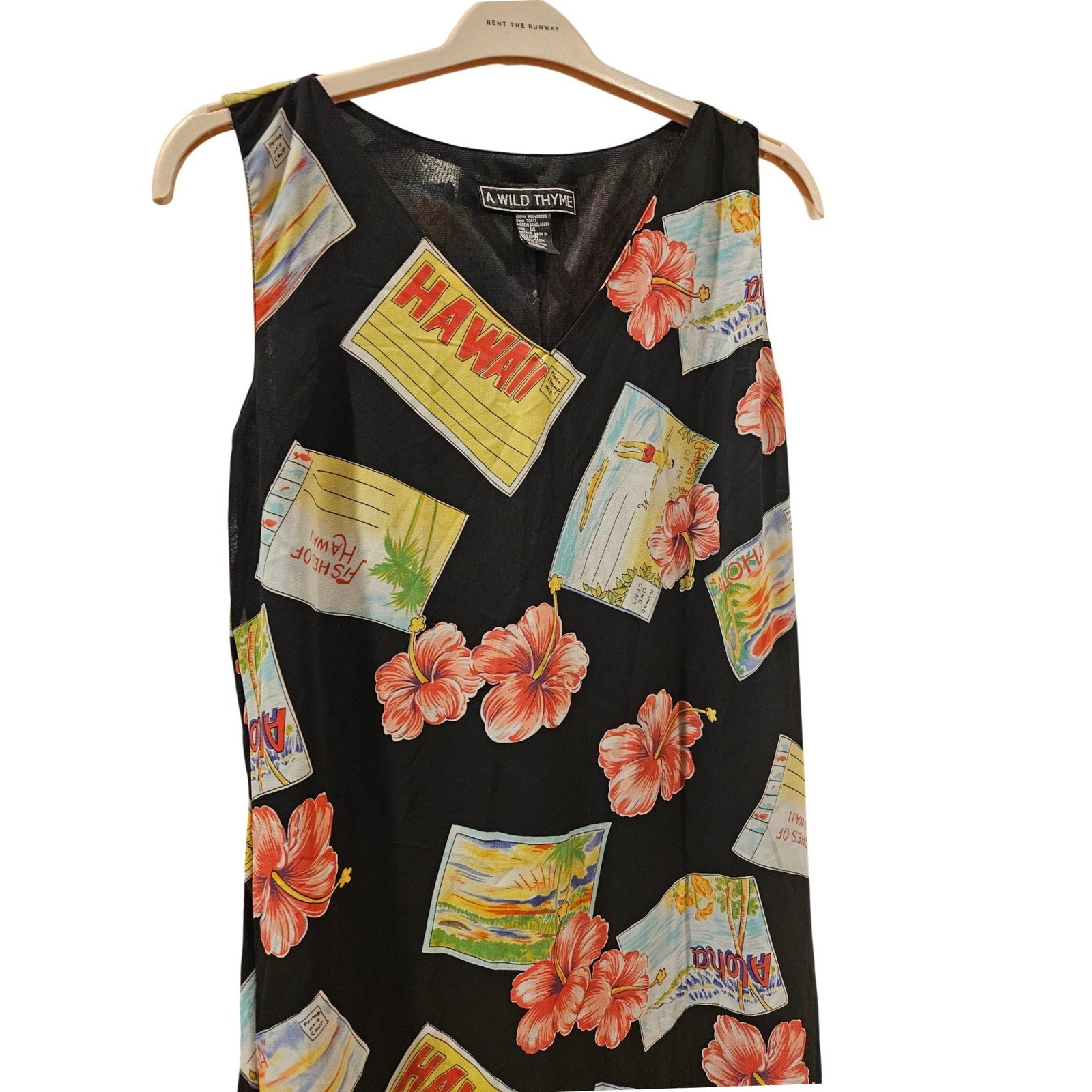 A Wild Thyme Hawaii Postcard Hibiscus Print Maxi Dress Black Womens 14 Tropical