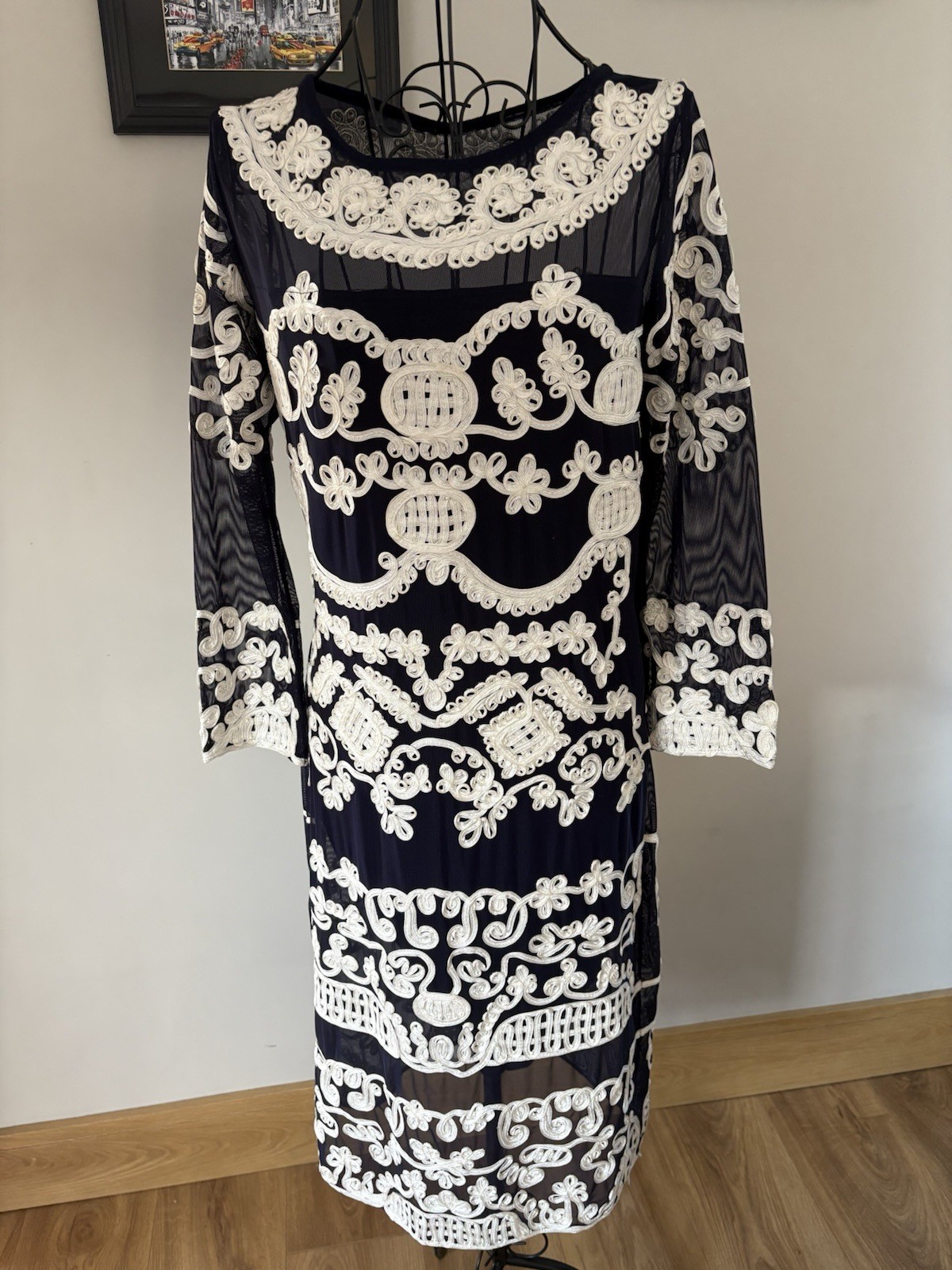 Phase Eight Women’s Floral Lace Dress In Navy/white In Size 12, Length 44 Inches