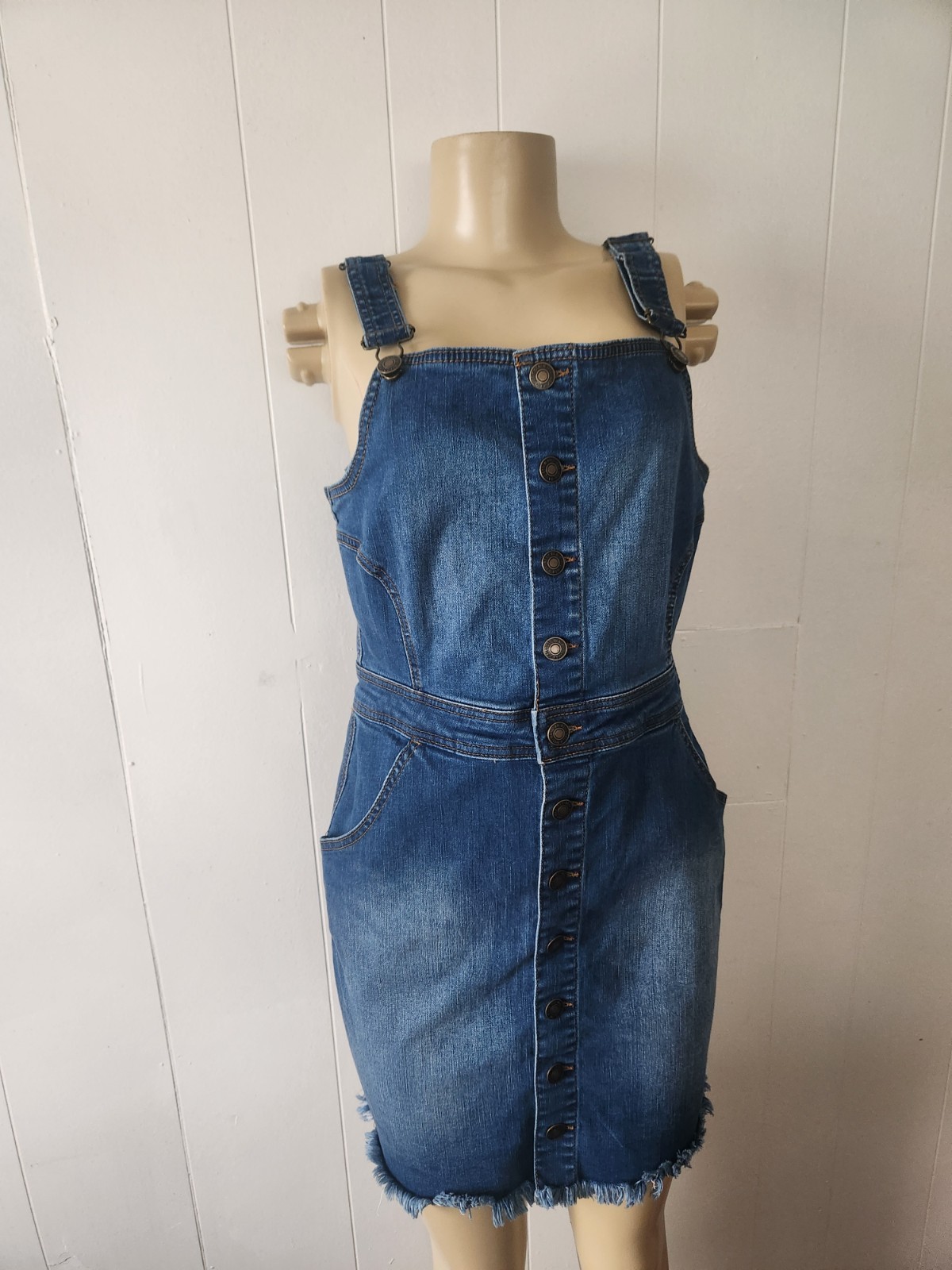Denim Dress Size Large Suspenders Pocket Casual Jeans Festival Party