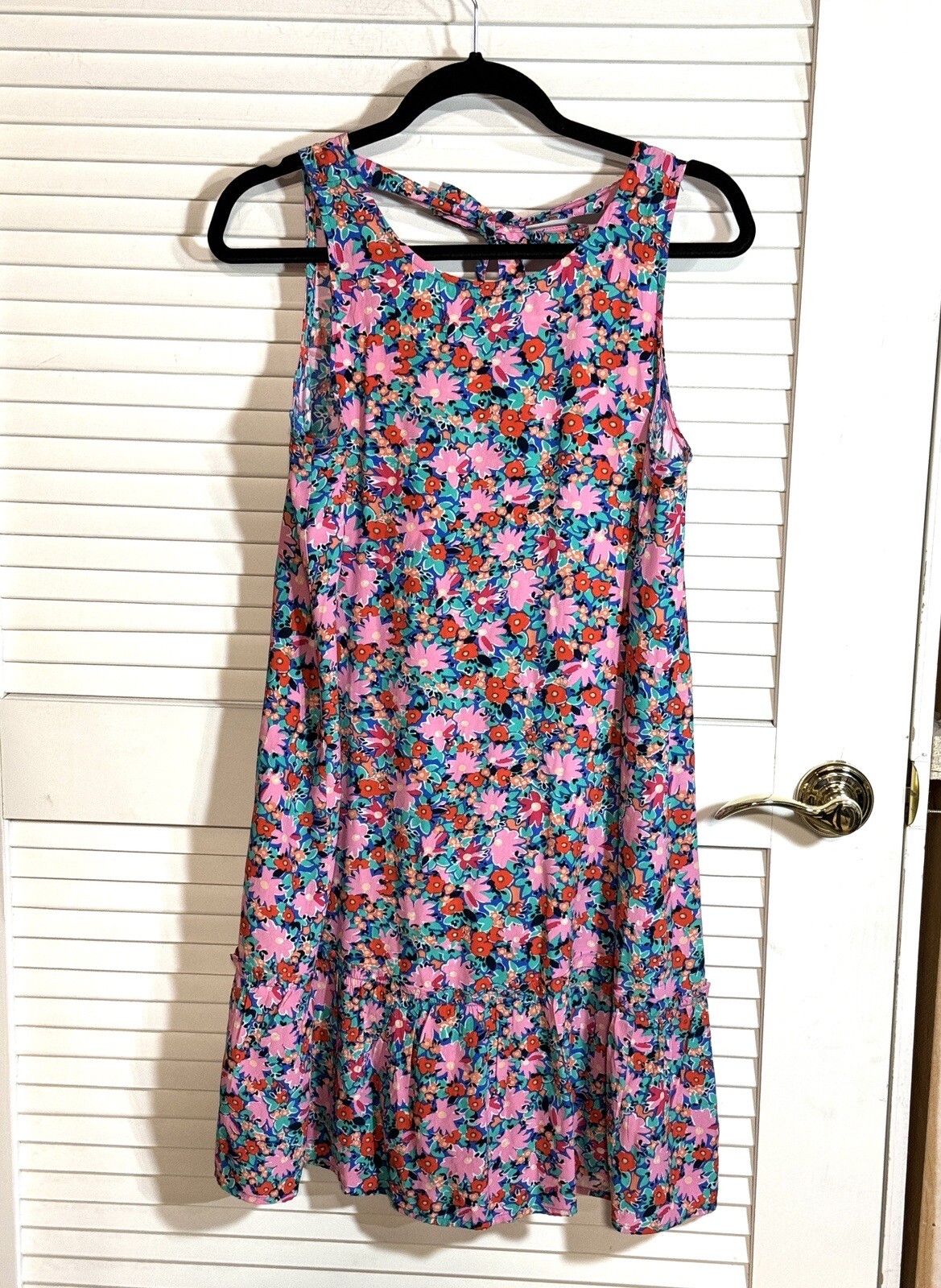 LOFT Dress Daisy Tie Back Flounce Sleeveless Floral Size Petite Small Women EUC
