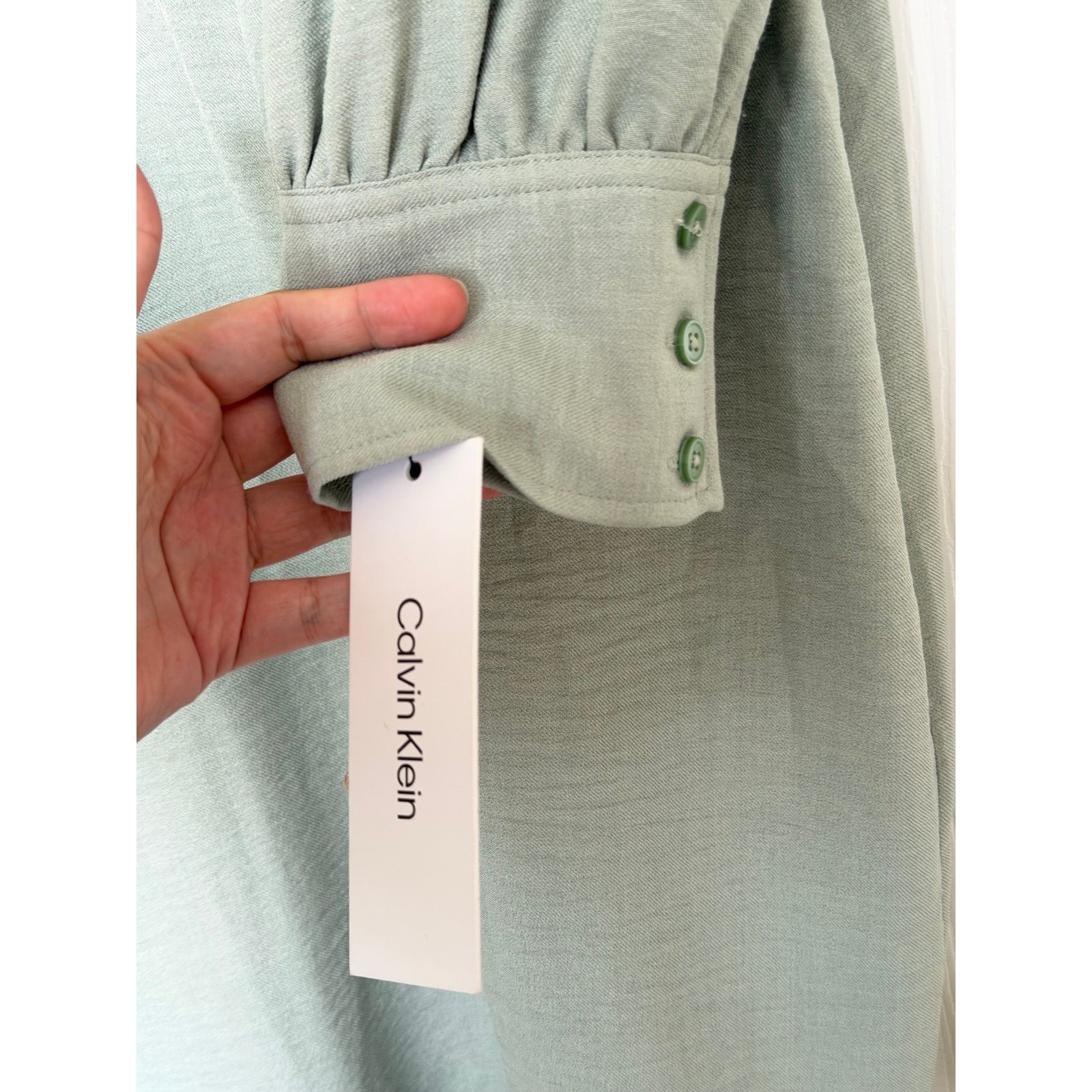 CALVIN KLEIN JEANS Sage Green Regular Fit Dress Plus Size 14 Long Sleeve Midi