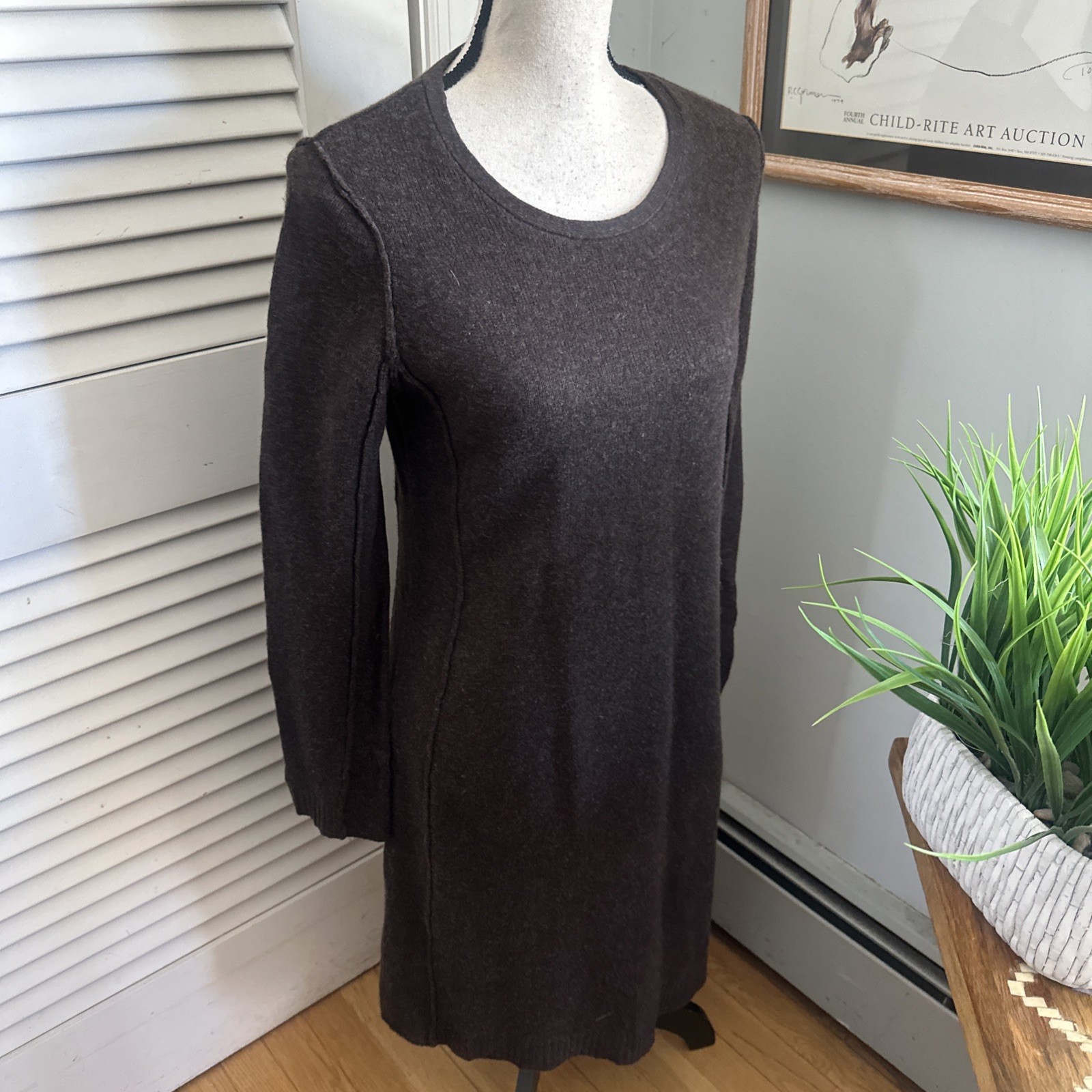 J Jill Sweater Dress Womens Small Brown Wool Cashmere Shift Winter Minimalist