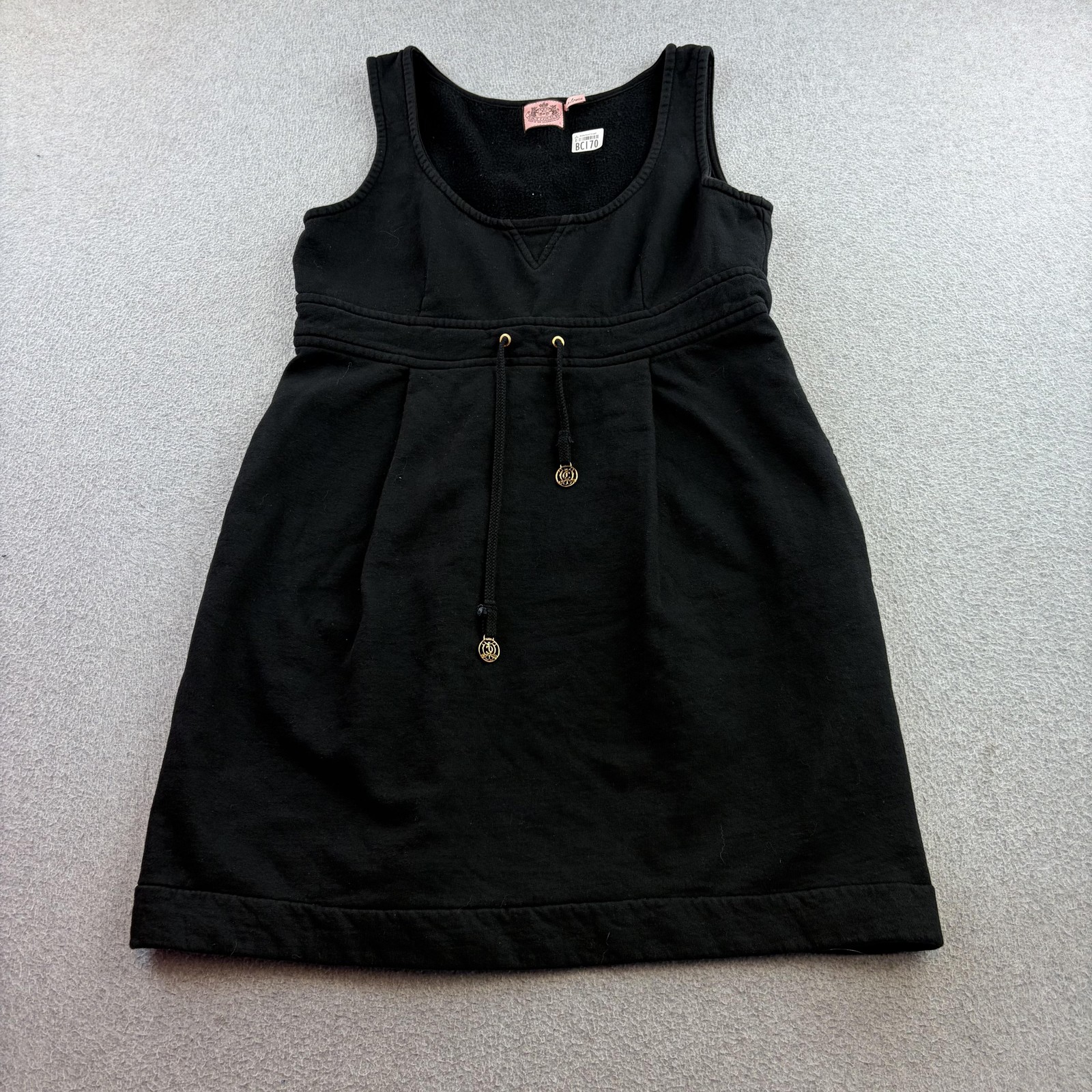 Juicy Couture Dress Womens Large Black Fleece Tank Sundress Drawstring Logo