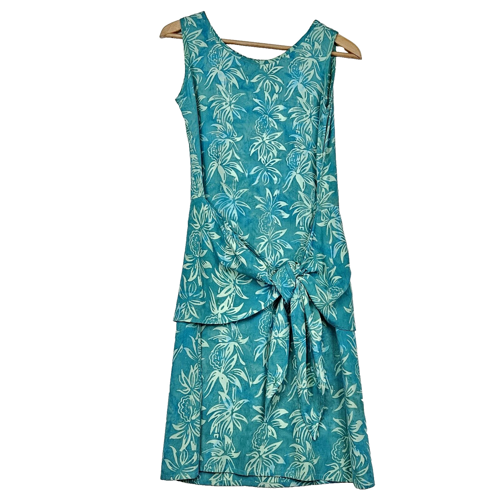 Go Fish Clothing Tropical Shift Dress XS Green Rayon Sleeveless Floral