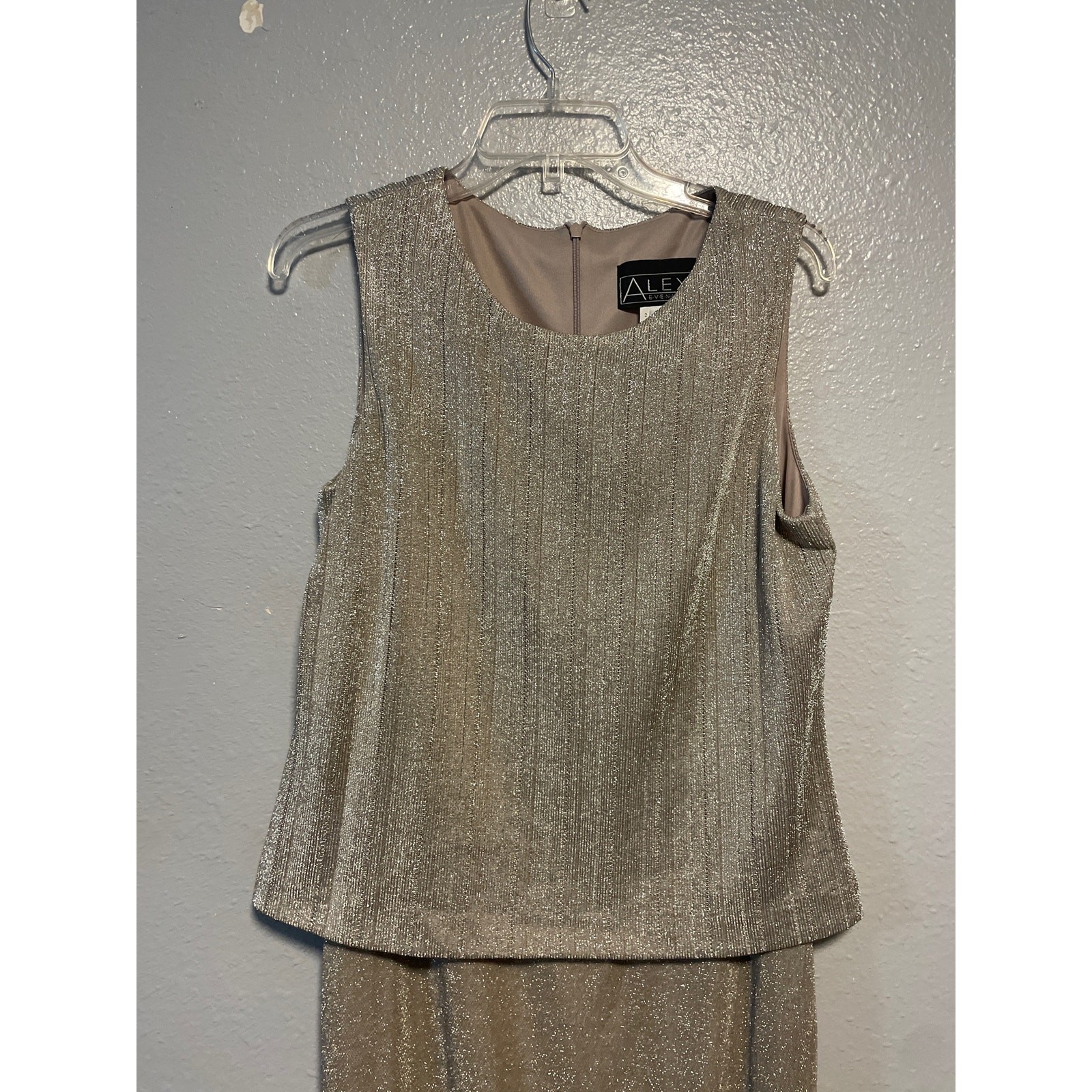 Alex Evenings Beige Gold Sparkle Special Occasion Dress Size 10