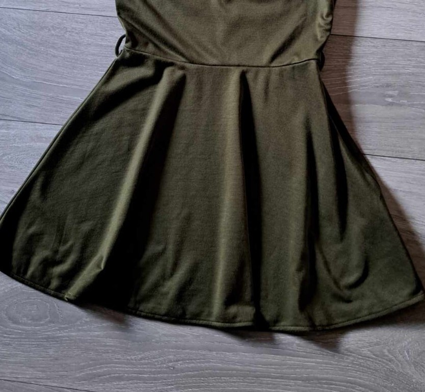Missguided Khaki Green Stretch Flared Dress Utility Casual Feature Buttons UK10