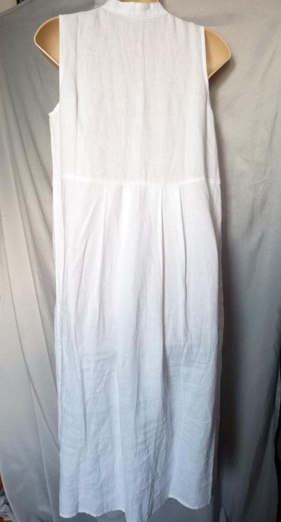 Eileen Fisher Mandarin Collar White Organic Linen Delave Dress m/ petite