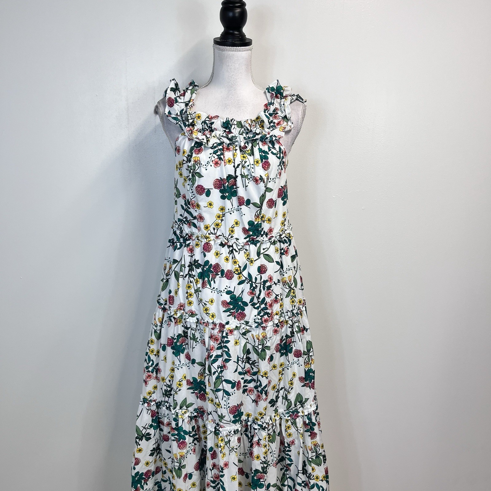 Nautica Jeans Co. Ankle Length Smocked Ruffled Floral Maxi Dress size Medium