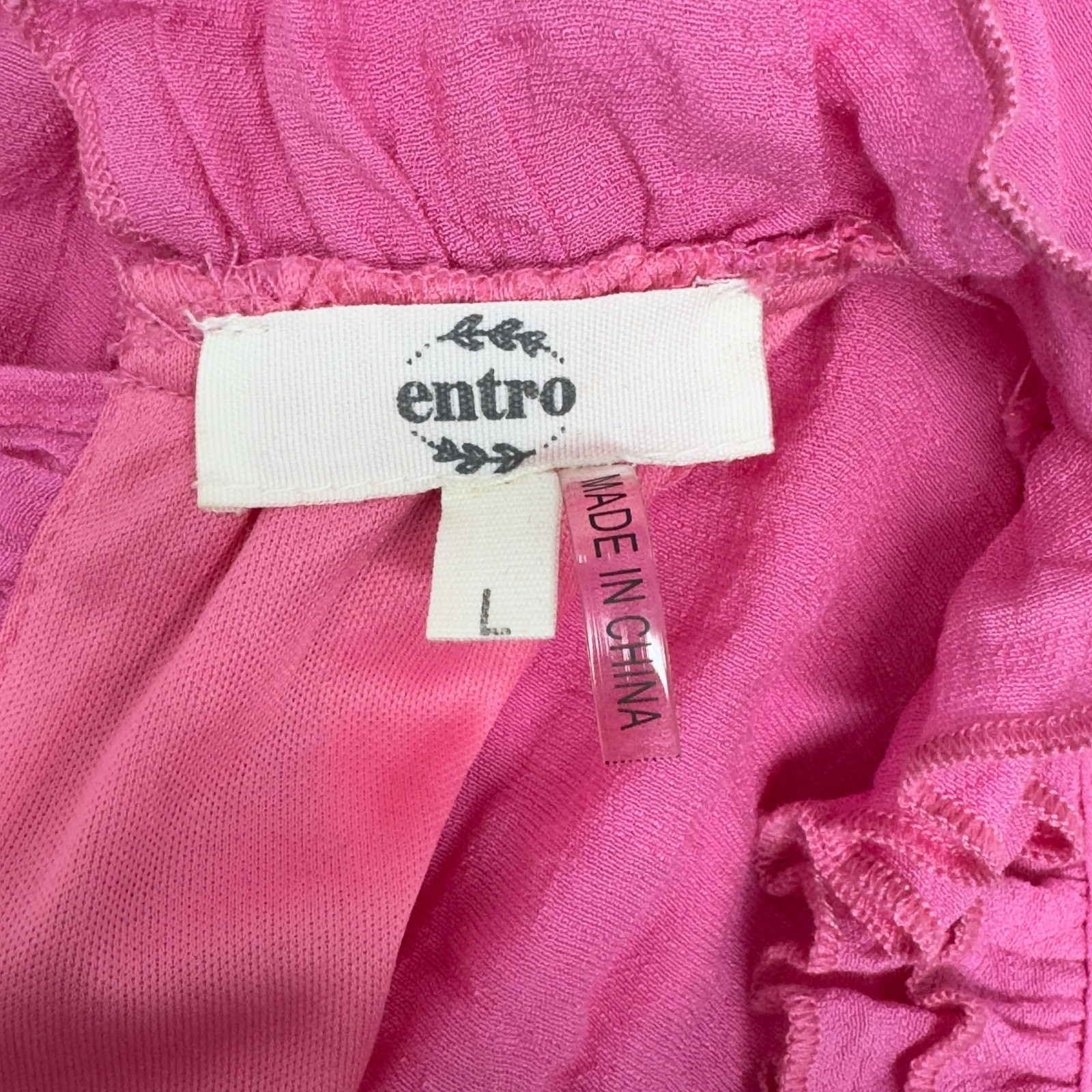 Entro Mini Dress Hot Pink Tiered Halter High-Neck Tie-Back Trapeze Sleeveless Lg