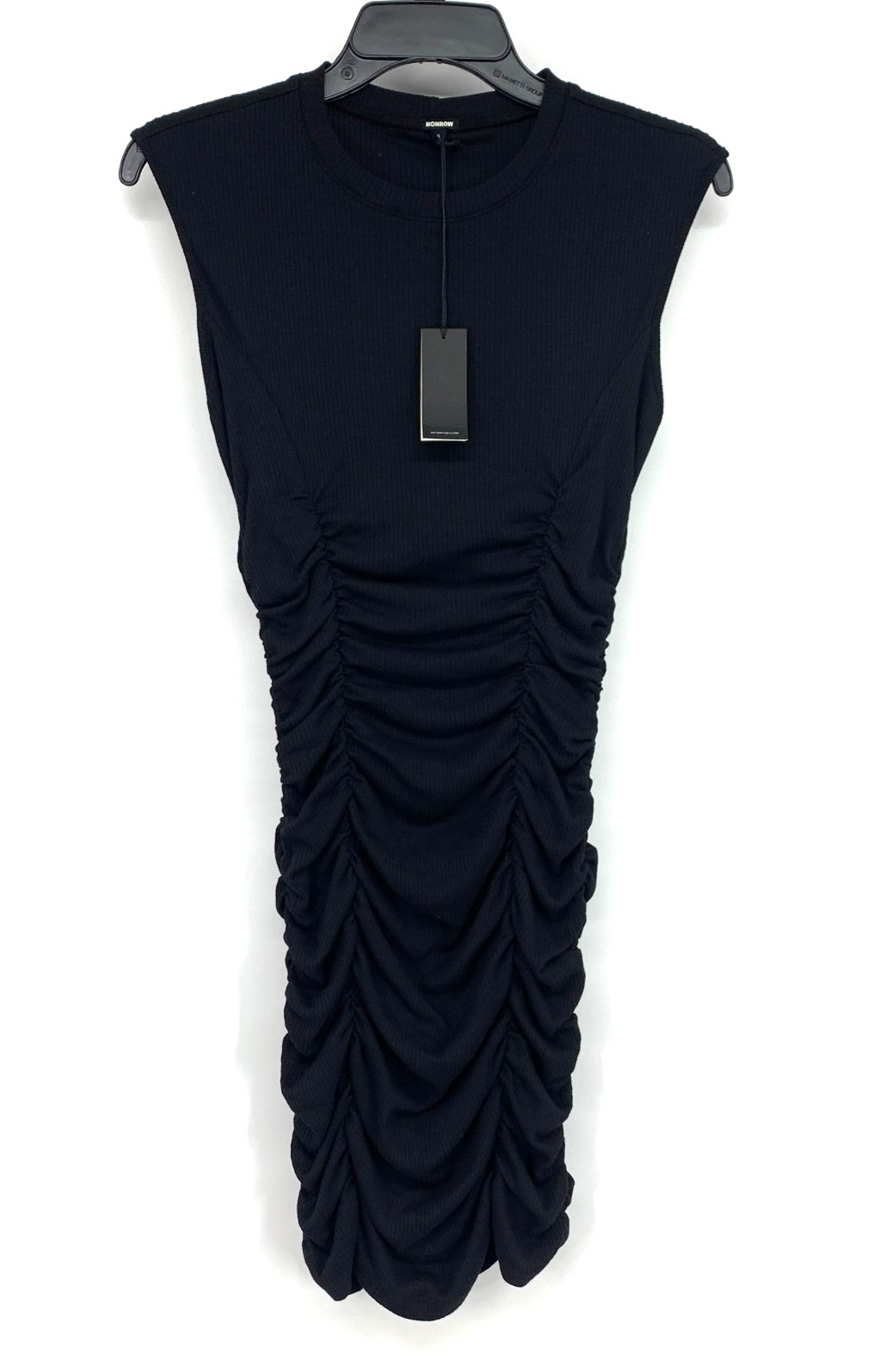 Monrow Dress Womens Small Black Sleeveless Ruched Shirred Mini Modal Rib Knit
