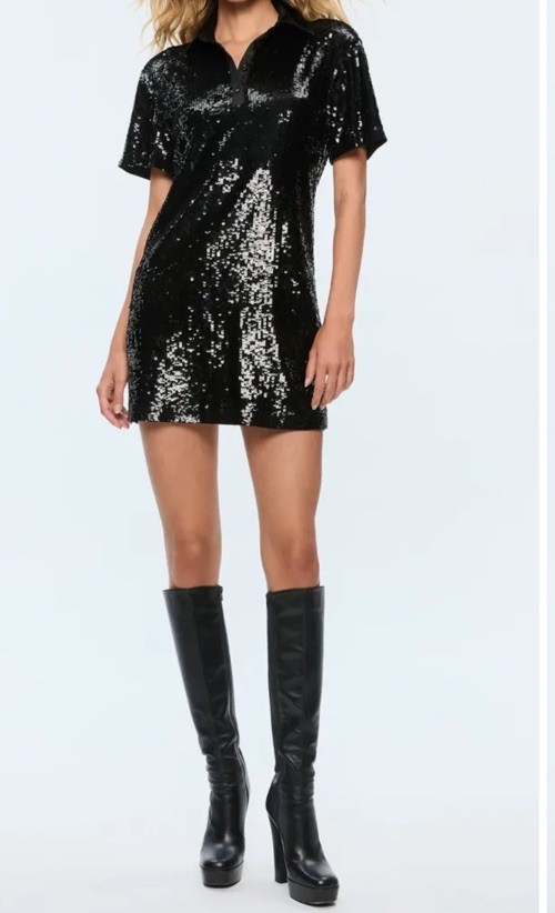Alice + Olivia Treva Black Sequined Polo Mini Dress Sz S NWT $595