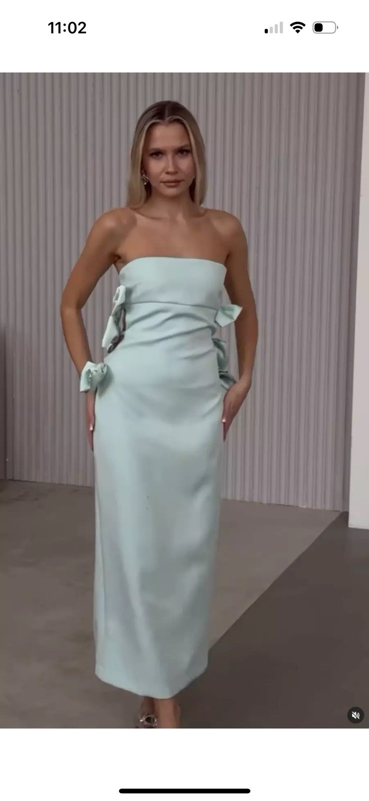 ZARA FW24 FITTED OFF-SHOULDER MIDI DRESS M SATIN BOWS SEA GREEN 4772/211 NWT