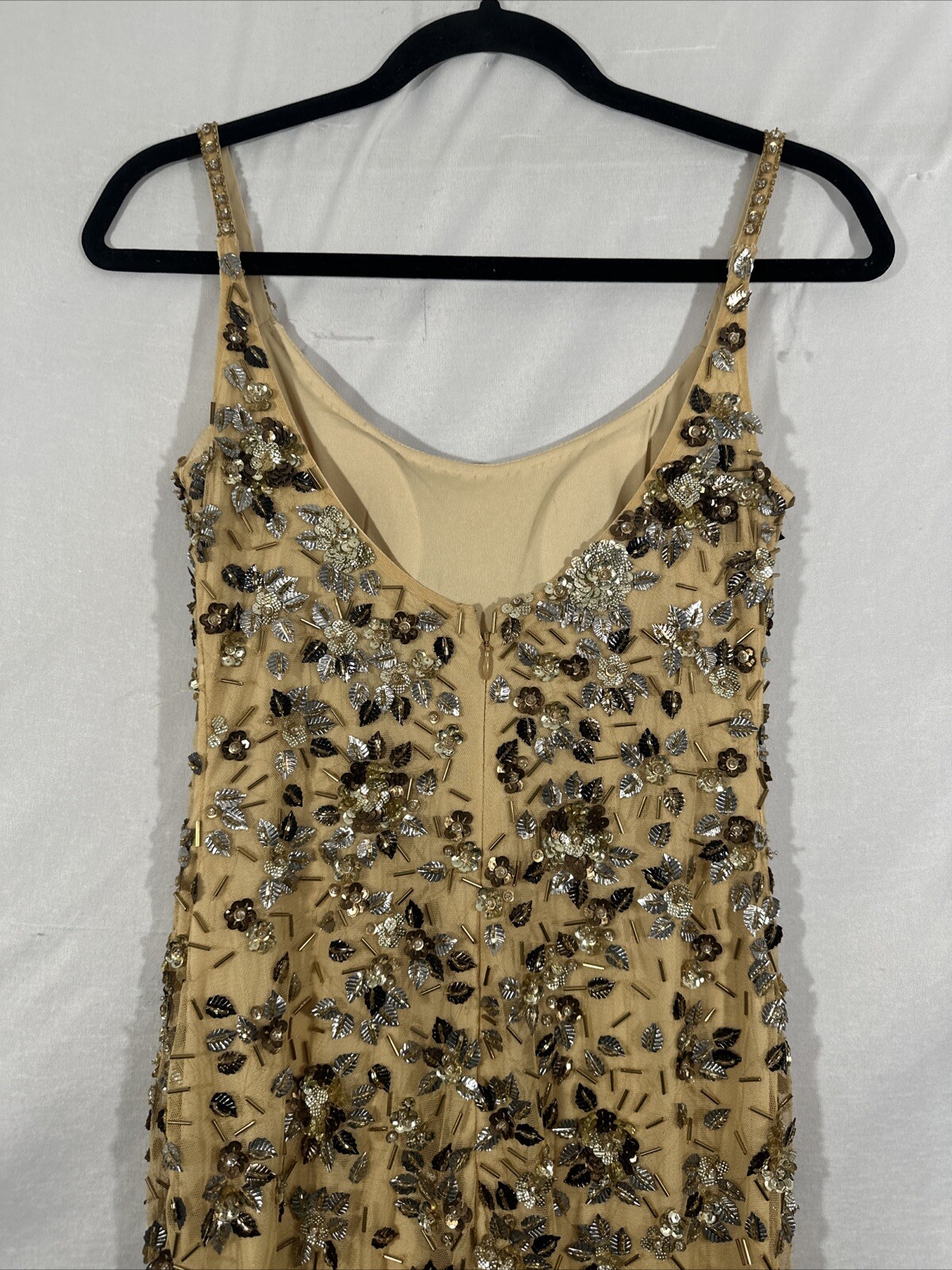 NWT $598 Mac Duggal [ 0 ] 5477 Floral Embellished Scoop Neck Gown Gold #S1598